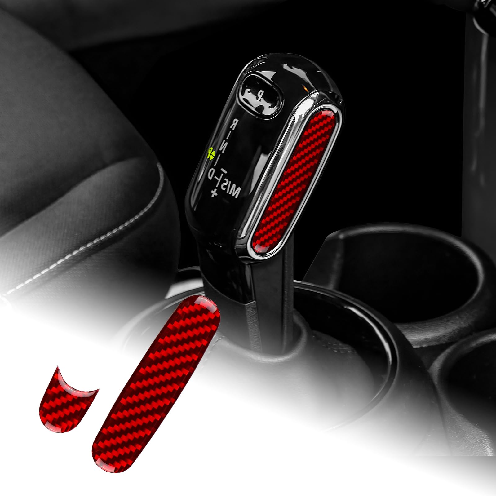 【送料無料】AIRSPEED ミニ MINI 第3世代 F54 F55 F56 F57 F60 2020-2023専用 アクセサリー カーボンファイバー 内装 カスタム パーツ カーギアシフトヘッドサイドステッカー ガーニッシュ カッコいい 汚れ防止 インテリア ドレスアップ 両面テープ付き 車用 色：レッド