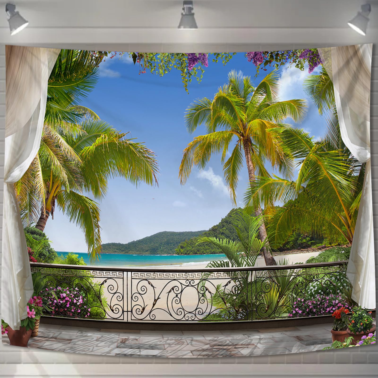 【送料無料】U-SITU タペストリー 壁掛け 壁飾り 青空 富士山 桜 紅葉 地中海 仮窓 花火大会 青海 草原 自然景色 オシャレ 背景 多機能 布ポスター インテリア 雰囲気転換 色：GT1190、サイズ：長さ75 cm x 幅100 cm