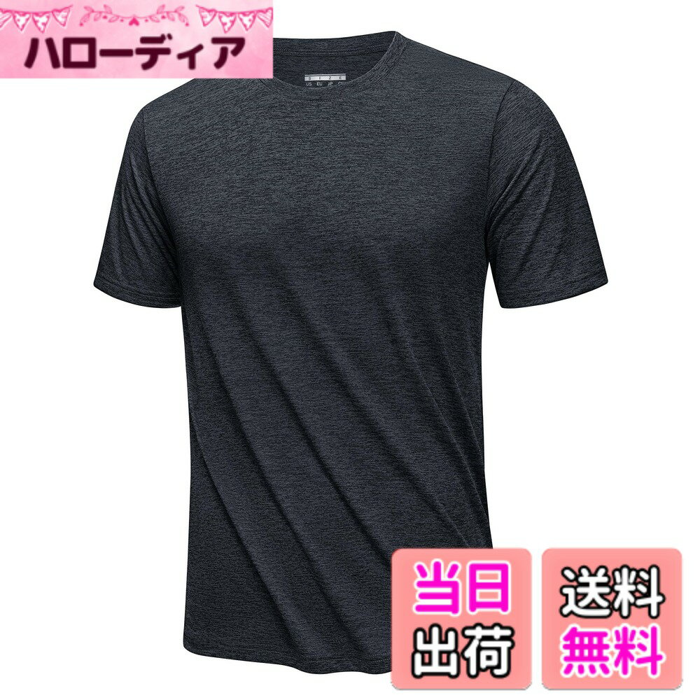 【送料無料】[KEFITEVD] tシャツ メンズ 半袖 大きいサイズ 吸汗速乾 ドライtシャツ 無地 インナー トレーニング ランニングウェア スポーツ フィットネス トップス 部屋着 クルーネック 色：ブラック、サイズ：3XL