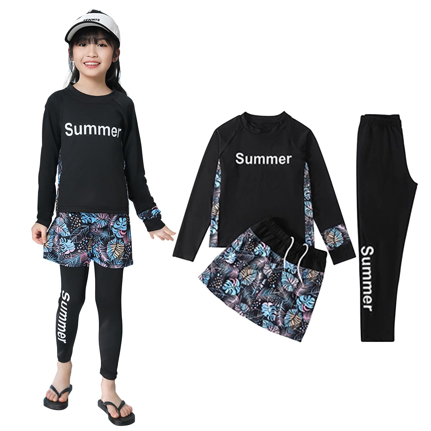 【送料無料】[WindTour] 水着 女の子 セパレート スクール水着 女子 上下セット 子供 キッズ ラッシュ..