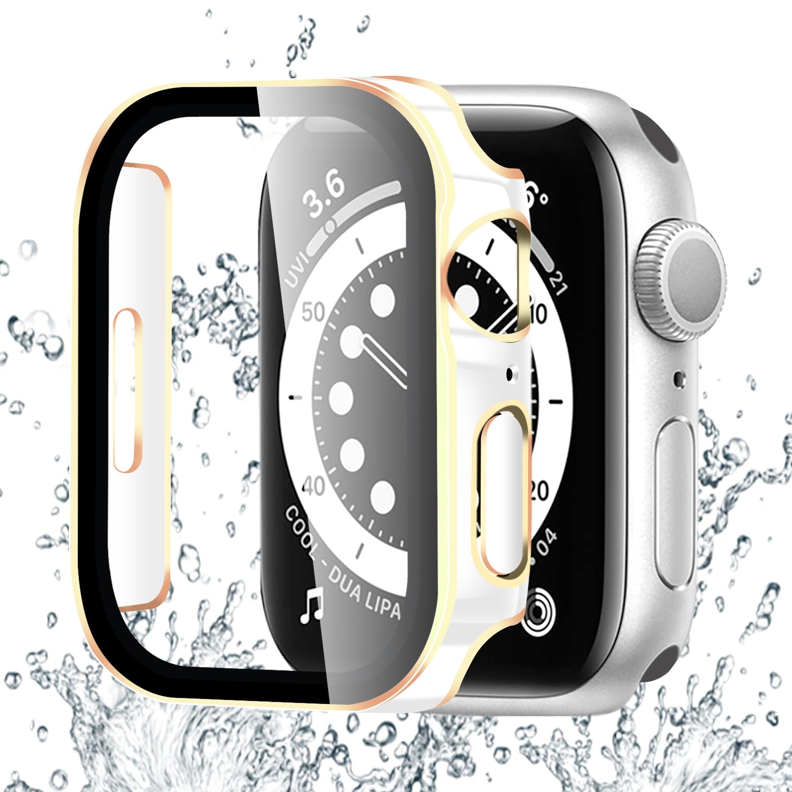 【送料無料】BELIYO 対応 Apple Watch ケース Series 11/10/9/8/7/SE3/SE2/SE/6/5/4/3/2/1 Ultra 3/2/1 アップルウォッチ カバー ガラスフィルム 一体型 Apple Watch カバー PC素材 軽量 日本旭硝子材 二重構造 ア 色：ホワイト/ゴールド、サイズ：Series 9/8/7 for 45mm(2.0)