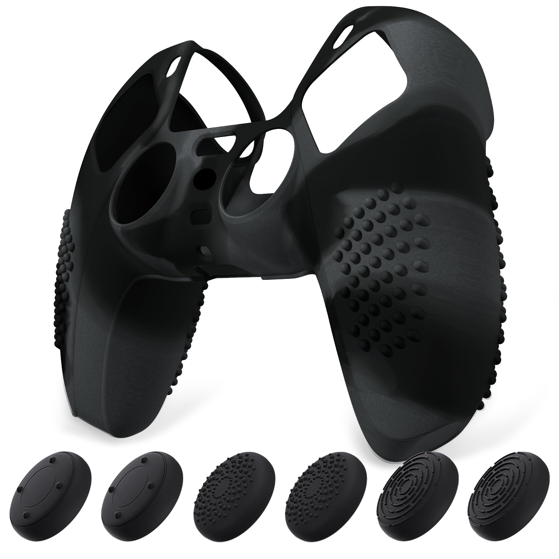 【送料無料】eXtremeRate PlayVital 3Dスタッズエディション ps5コントローラーに対応用保護カバー、滑り止めシリコンスキンケースカバー、ps5コントローラー対応用人間工学に基づいたソフトラバー、保護ケース親指スティックキャップ付き 色：濃いグレーやブラック