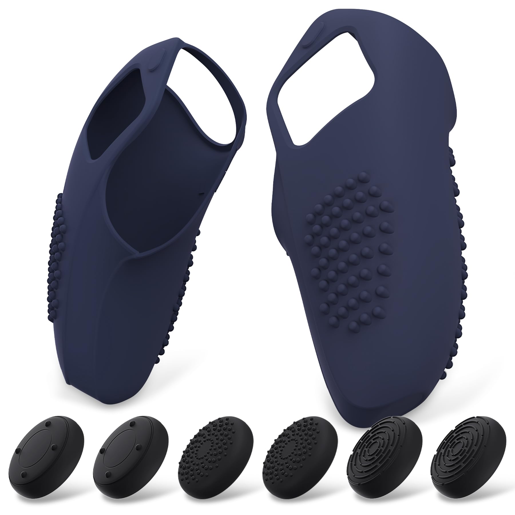 【送料無料】PlayVital ps5コントローラーに対応するカバー、分割デザインでグリップ部分だけに対応するケース、ps5コントローラーに対応する親指スティックキャップ付き、充電スタンドには使用できる 色：ミッドナイトブルー