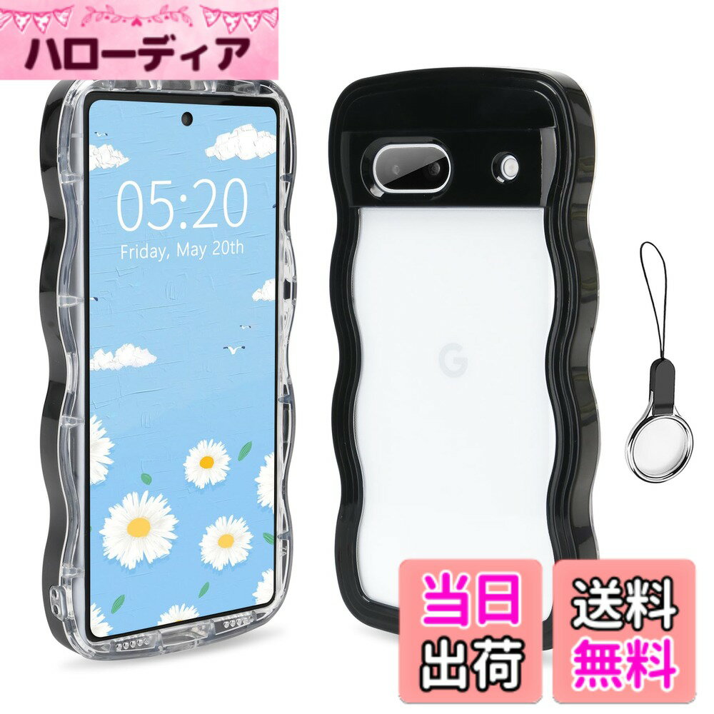 【送料無料】HILEGENER Google Pixel 6A かわいい ケース 波状フレーム うねうね 耐衝撃 グーグル ピクセル6A 6.1インチ用滑り止め スマホケースウェーブ デザイン 手にフィット スマホカバー 韓国 可愛い 女性用 女子向け クリア ソフト 色：ブラック、サイズ：Pixel 6A