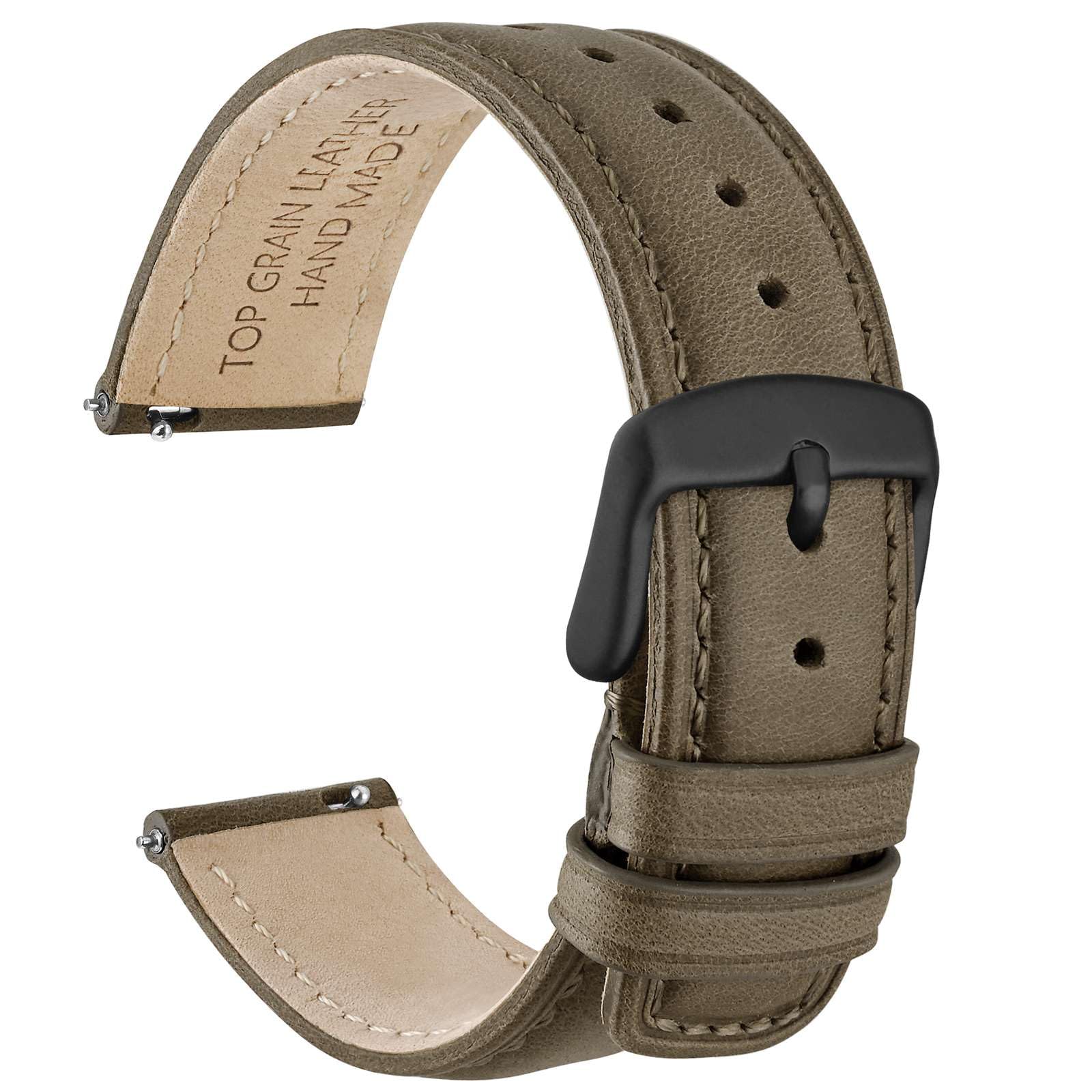 【送料無料】[WOCCI] 時計ベルト 16mm 18mm 19mm 20mm 22mm 24mm 交換用時計バンド ヴィンテージ革時計バンド Quick Release 色：ダークグレー/ブラックバックル、サイズ：18mm