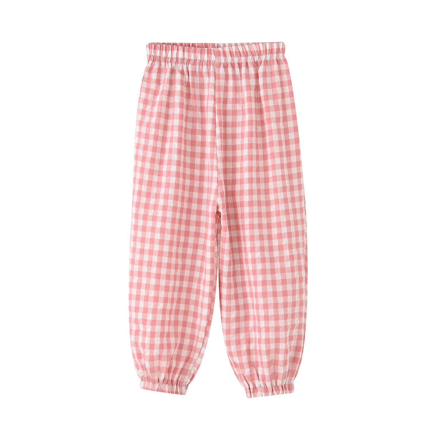 【送料無料】[Enfants Chris] 子供服 長ズボン キッズ ロングパンツ 男の子 女の子 綿100 チェック柄 薄手 夏服 涼しい ゆっとり 虫刺さ防止 クーラー 通気 快適 普段着 部屋着 人気 男児 女児 90-140 色：ピンク、サイズ：140