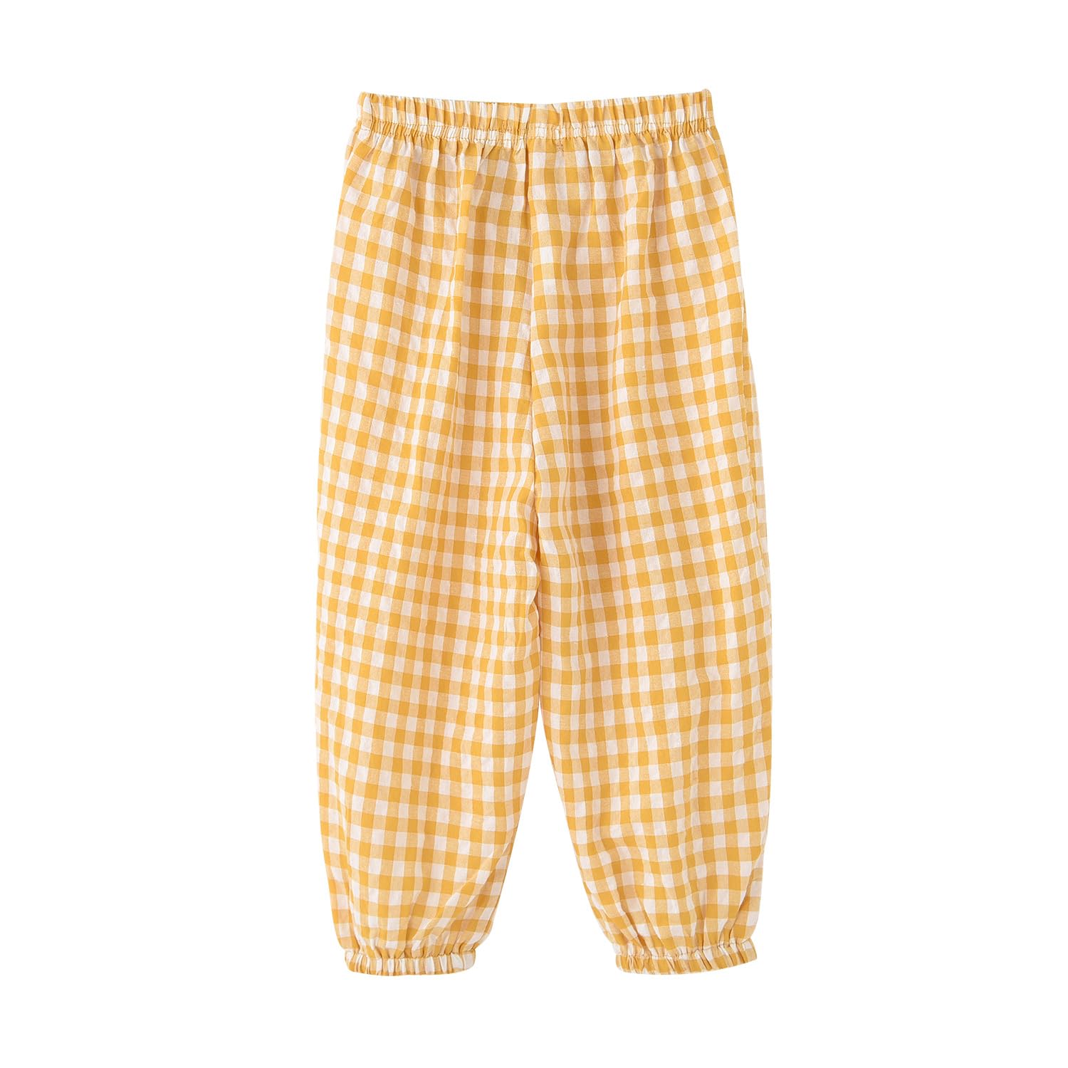 【送料無料】[Enfants Chris] 子供服 長ズボン キッズ ロングパンツ 男の子 女の子 綿100 チェック柄 薄手 夏服 涼しい ゆっとり 虫刺さ防止 クーラー 通気 快適 普段着 部屋着 人気 男児 女児 90-140 色：イエロー、サイズ：130