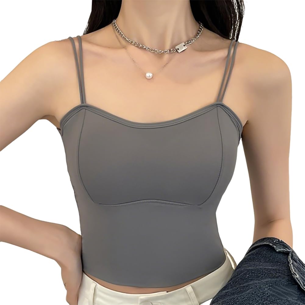 【送料無料】[Ekieta] アイス感 ! チューブトップ レディース キャミソール カップ付き ノンワイヤーブラジャースポーツブラ 【伸縮性・ 柔らかい・ 吸汗吸湿 抗菌防臭 無縫製】 24時間活躍インナータンクトップ キャミ 下着 夏秋 色：グレー、サイズ：M