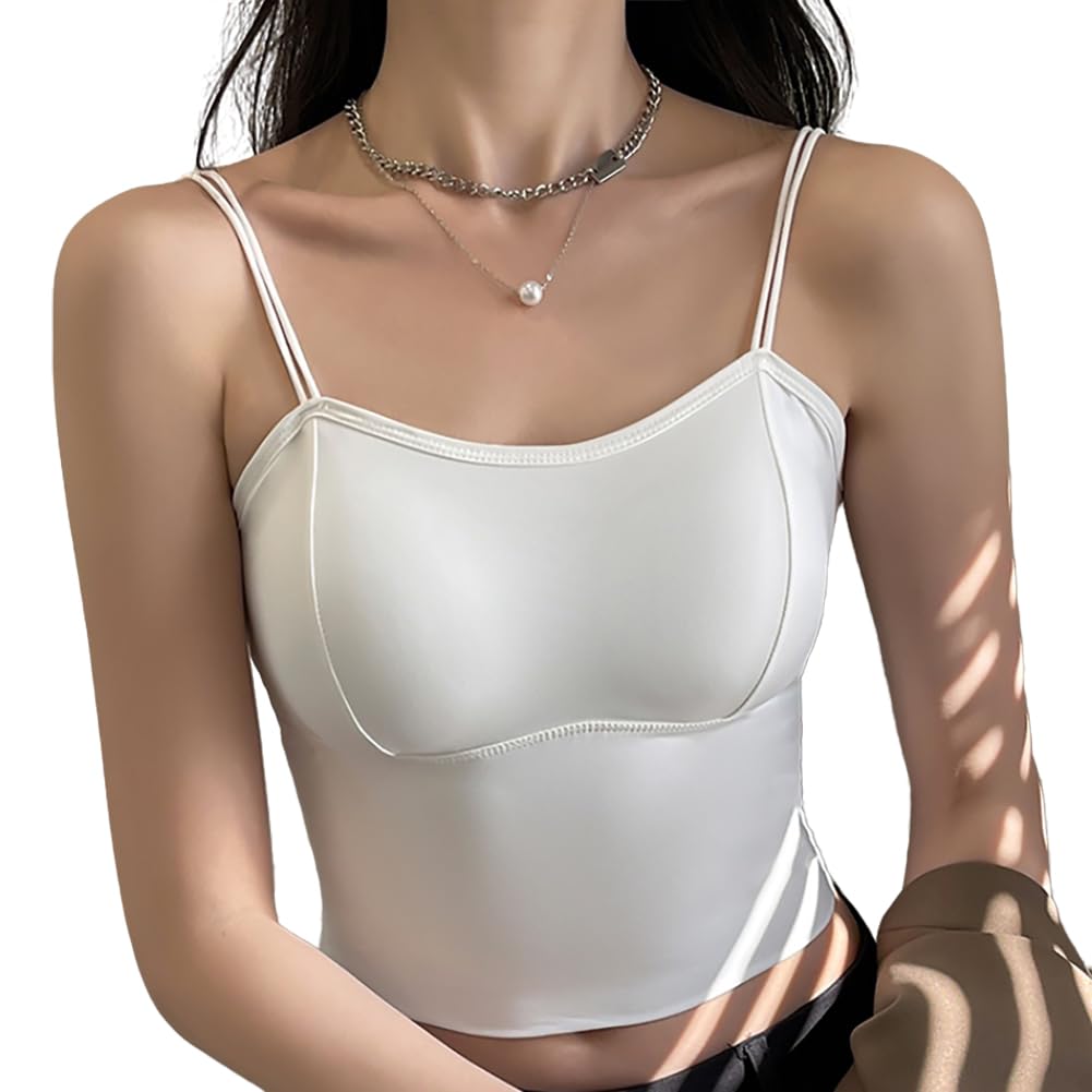 【送料無料】[Ekieta] アイス感 ! チューブトップ レディース キャミソール カップ付き ノンワイヤーブラジャースポーツブラ 【伸縮性・ 柔らかい・ 吸汗吸湿 抗菌防臭 無縫製】 24時間活躍インナータンクトップ キャミ 下着 夏秋 色：ホワイト、サイズ：L