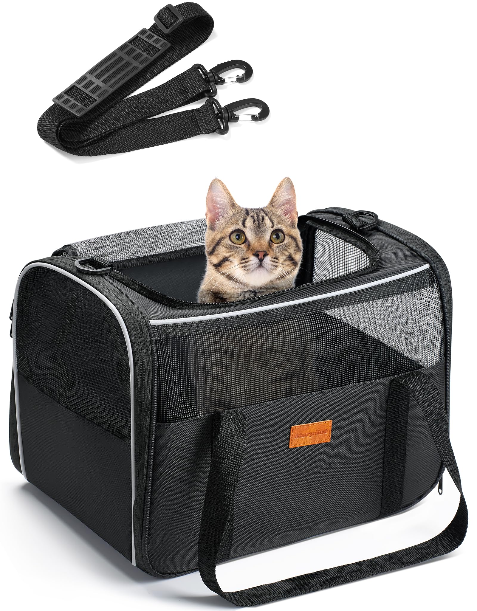 【送料無料】Morpilot ペットキャリー バッグ 猫 きゃりーバッグ 4way 中・大型猫・小型犬・うさぎ用 リュック 折りたたみ 通気性 引っ掻き傷に強い 車載/ドライブ/キャンピング/旅行/通院/災害避難用 猫 バ 色：グレー(S) 40 cm L x 26 cm W x 28 cm H、サイズ：グレーS