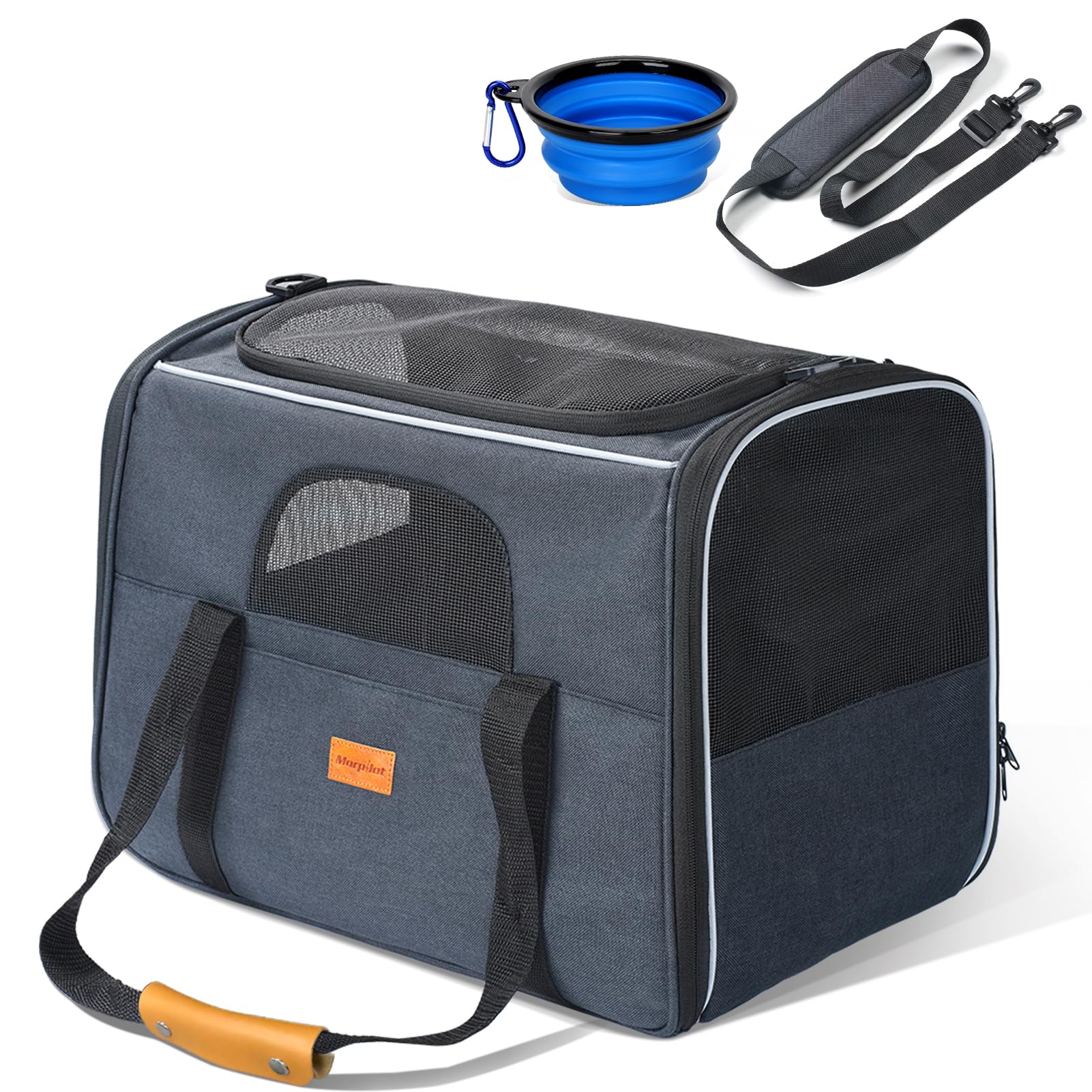 【送料無料】Morpilot ペットキャリー バッグ 猫 きゃりーバッグ 4way 中・大型猫・小型犬・うさぎ用 リュック 折りたたみ 通気性 引っ掻き傷に強い 車載/ドライブ/キャンピング/旅行/通院/災害避難用 猫 バ 色：グレー(L) 46 cm L x 32 cm W x 36 cm H、サイズ：グレーL