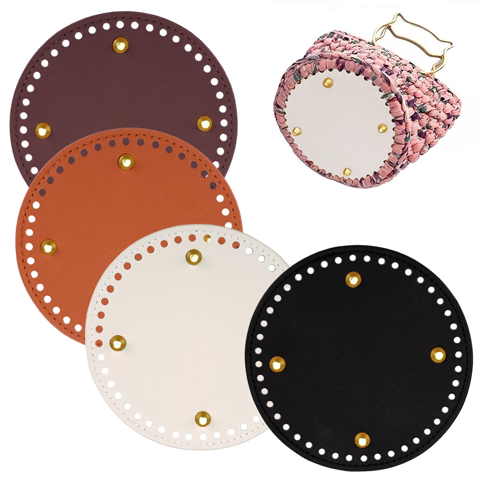 【送料無料】KDSSYFT バッグ底板 バッグボトム 底釘付 レザー底 ハンドメイド DIY レザークラフト 財布 編みバッグ 手芸用トート バッグ用 素材 色：丸形4個入り，A