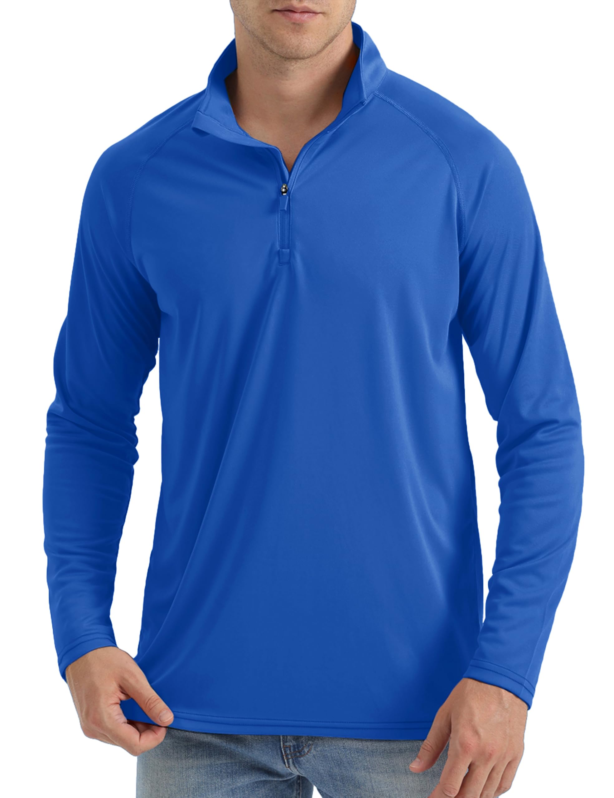 【送料無料】[TACVASEN] ラッシュガード メンズ ドライシャツ UVカット ロンT 1/4ジップ トレーナー カジュアル UPF50+ シャツ 立ち襟 ストレッチ 無地 春 夏 秋 色：カラーブルー、サイズ：2XL