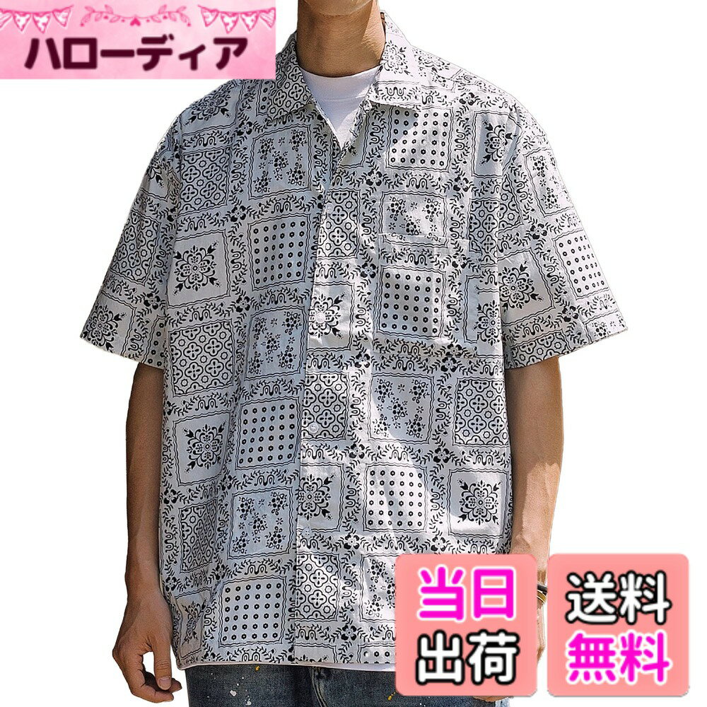 Leotards - 【送料無料】[CHANGE WELL] メンズ 2025SS ファッション 夏服 リゾート カジュアル 半袖 開襟 総柄 花柄 アロハシャツ 色：ホワイト、サイズ：2XL