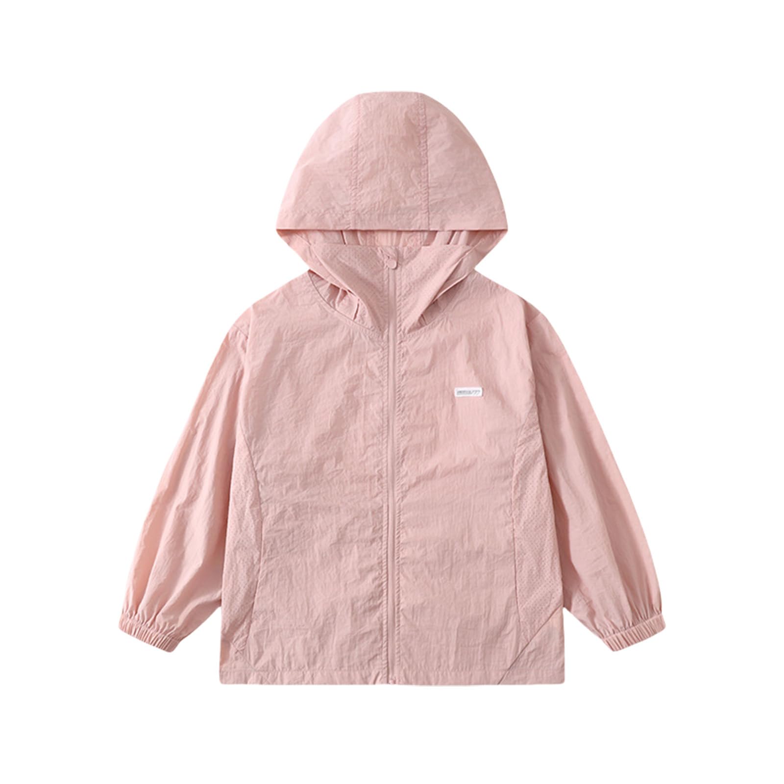 【送料無料】[KISBINI] キッズ ジャケット ラッシュガード 男の子 女の子 UVカット 日焼け止め パーカー フード付き 薄手 軽量 冷感 涼しい コンパクト ナイロンコート 虫刺さ冷房対策 ジュニア 無地 海 キャンプ110-160 色：ピンク、サイズ：120