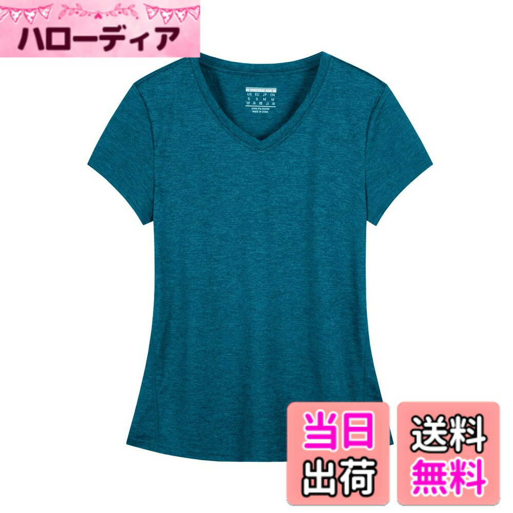 【送料無料】[KEFITEVD] tシャツ レディース 半袖 吸汗速乾 スポーツウェア vネック ゆったり ドライtシャツ 涼しい トレーニング テニス ヨガウェア トップス 無地 夏服 色：ピーコックブルー、サイズ：L