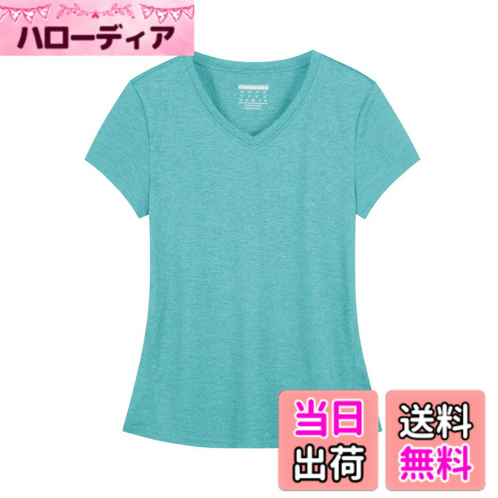 【送料無料】[KEFITEVD] tシャツ レディース 半袖 吸汗速乾 スポーツウェア vネック ゆったり ドライtシャツ 涼しい トレーニング テニス ヨガウェア トップス 無地 夏服 色：ライトグリーン、サイズ：2XL