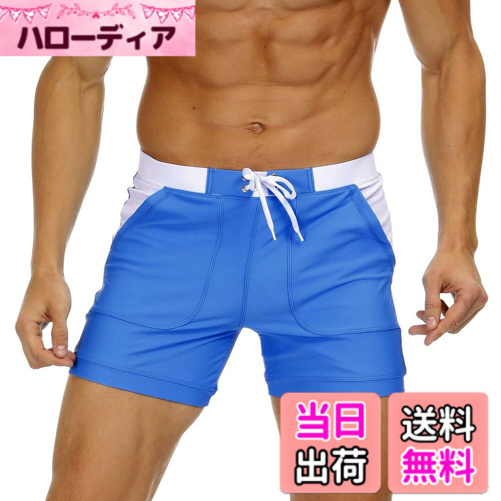 【送料無料】[KEFITEVD] 水着 メンズ 海水パンツ 速乾 水陸両用 トランクス ショート スイムパンツ 短パン 大きい 水泳 サーフィン フィットネス ジムウェア 競泳水着 ストレッチ インナー付き 色：ブルー、サイズ：2XL