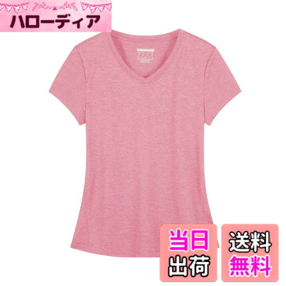 【送料無料】[KEFITEVD] tシャツ レディース 半袖 吸汗速乾 スポーツウェア vネック ゆったり ドライtシャツ 涼しい トレーニング テニス ヨガウェア トップス 無地 夏服 色：ピンク、サイズ：M