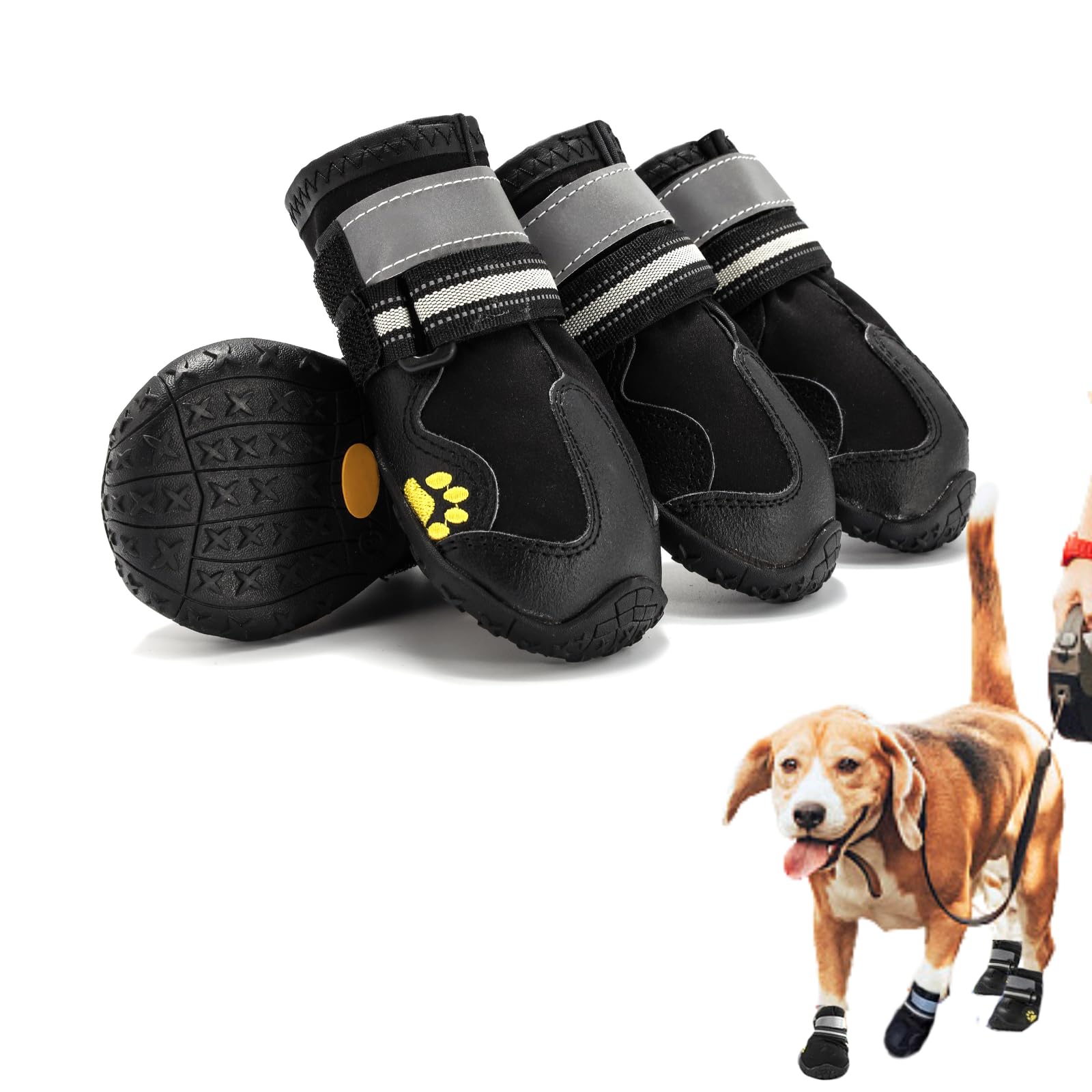 商品情報商品の説明主な仕様 【軽量素材が軽やかな足元をサポート】 ナイロンウェテープは柔らかく快適です。高品質なベルクロを簡単に調整できる。履き口は日焼け止めと防塵を兼ねています。着せやすく、散歩中や動きまわったときに簡単に脱げない。手洗い可能です。【靴を履かせる理由】 ワンちゃんに靴や靴下を履かせることには、ちゃんとした理由があるんです。たとえば、ツルツル滑りやすいフローリングの床も靴下をはかせることで歩きやすくなります。屋外なら、道路や道端に落ちているガラスや尖った石など踏むと危ないものから足を守ったり、夏場は高熱のアスファルトによる火傷、冬場は厳しい寒さによる凍傷などを防いでくれます。【高品質のゴムアウトソール&レザー】 柔くて耐摩耗性に優れ、何度も曲げたり伸ばしたりしても変形しません。ソールグリップを強化し、地面と接する時に安定性を引き出してくれます。衝突防止、アンチキック、効果的に外部の衝撃に抵抗します。防水性・柔軟性・耐久性に優れています。【ハイライト反射、安全性アップ】 ハイライト反射で、夜には光を反射する安全にも気を付けられている。メッシュで軽いことと、ぐにゃぐにゃ曲がる靴底が特徴で、ワンちゃんは何も履いていないかのように使う。【全力で走っても脱げにくい！】 れた商品です。足をしっかりホールドし、全速力で走っても脱げることが少ないのがポイント。ドッグランでも安全に着用できます。