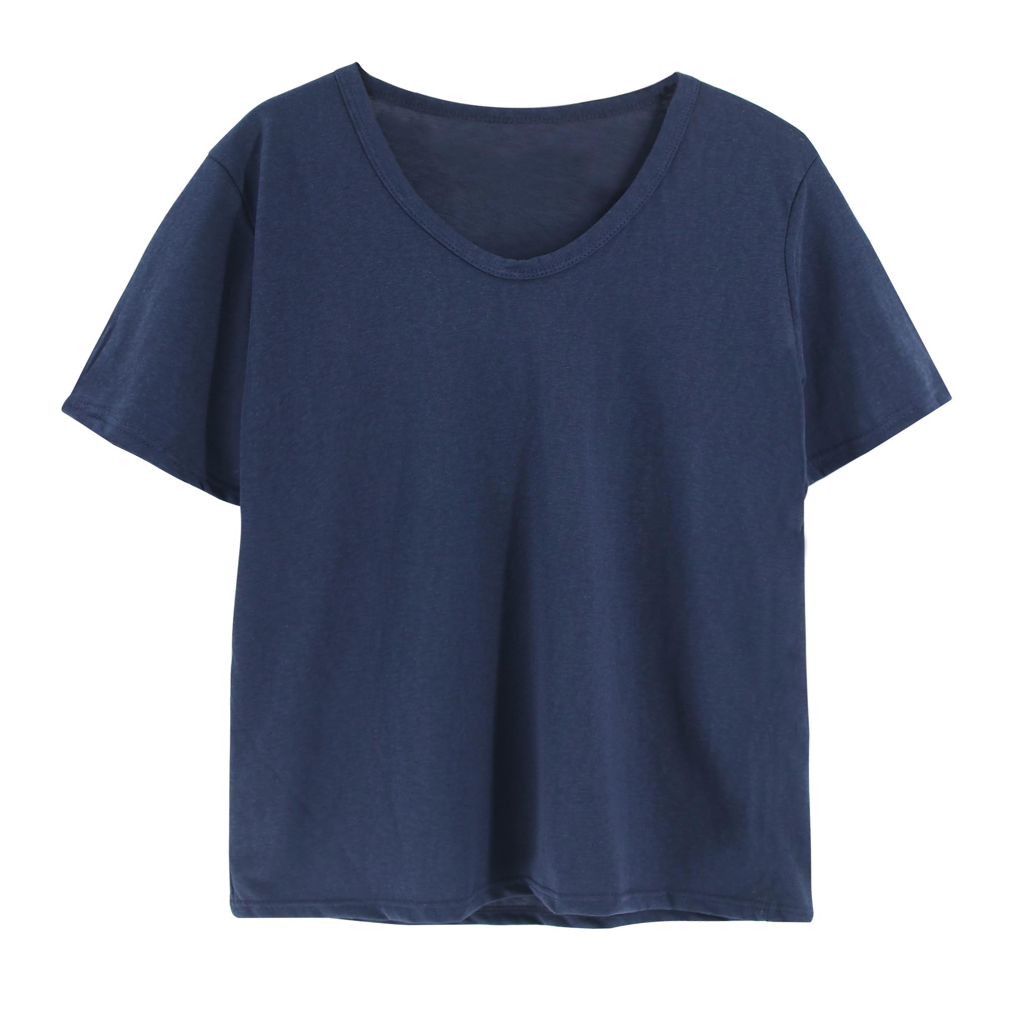 【送料無料】[KISBINI] 半袖Tシャツ レディース 女性 トップス 肌着 綿 ベーシック 夏服 ナチュラルテイスト ルーズスタイル ゆとり おしゃれ ファッション セクシー 着痩せ 無地 人気 女の子 S M L XL 色：ネイビー、サイズ：M