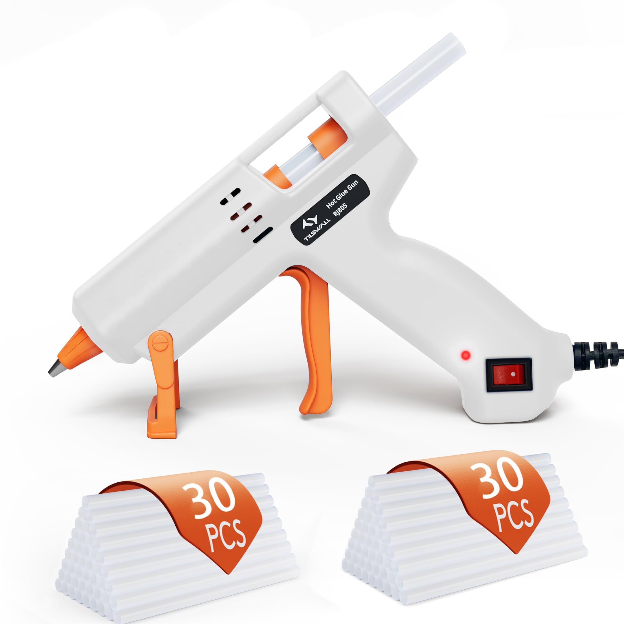 【送料無料】Tilswall グルーガン 色：白、サイズ：白色の小型ホットグルーガンと透明グルースティック60本（7mmx13mm）