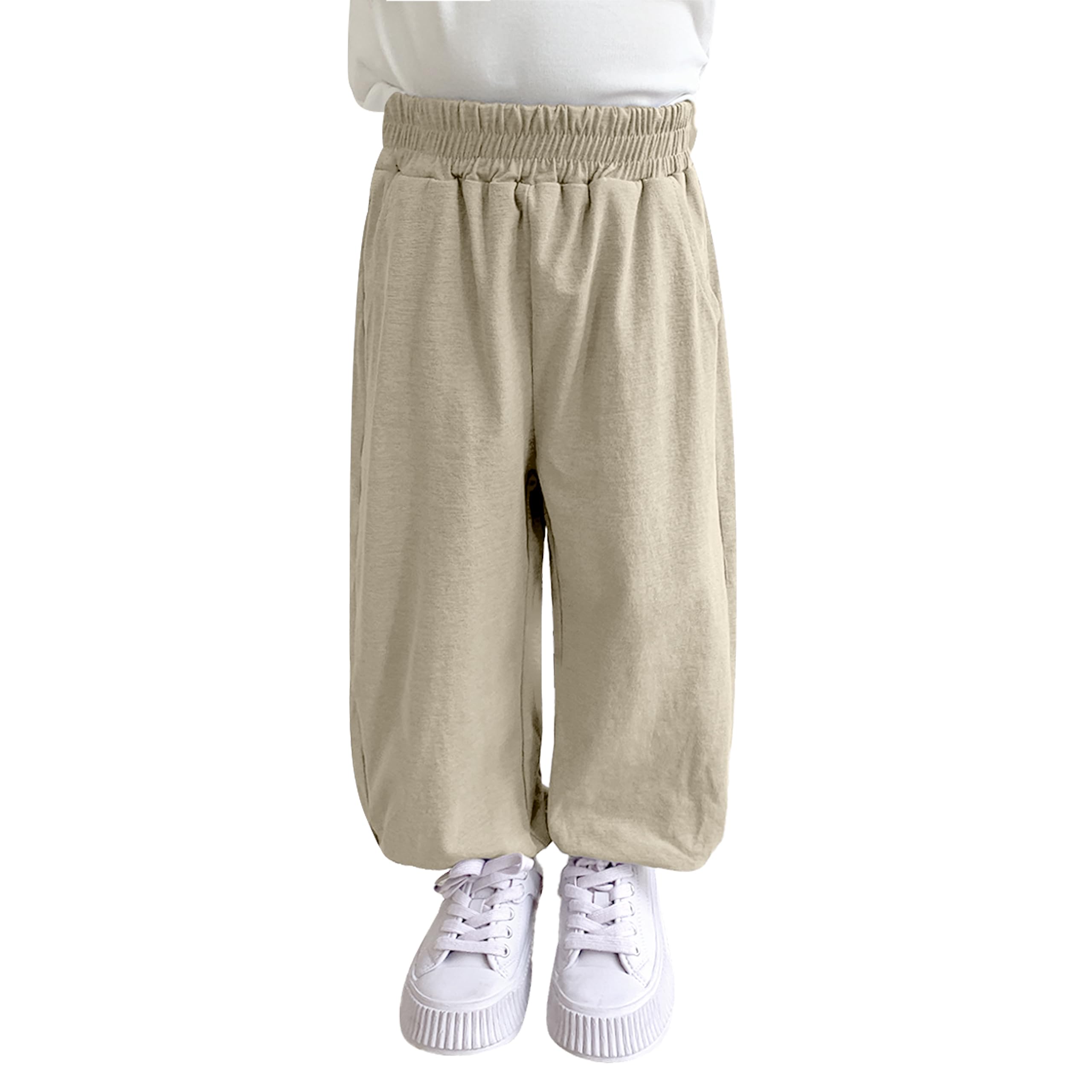 【送料無料】[Rolanko] 子供 ズボン 夏 薄手 女の子 ロングパンツ 涼しい 虫よけ 日焼け防止 冷房対策 軽量速乾 綿 無地 普段着 通園通学 90-150 色：杏色、サイズ：100