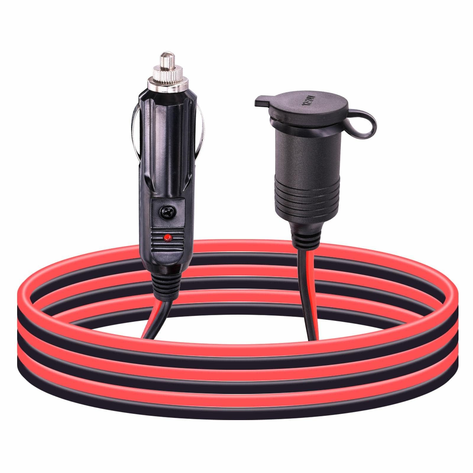 【送料無料】Leehitech 12V/24V 車載シガーソケット充電ケーブル 16AWG 延長ケーブル 15Aヒューズ内蔵 ..