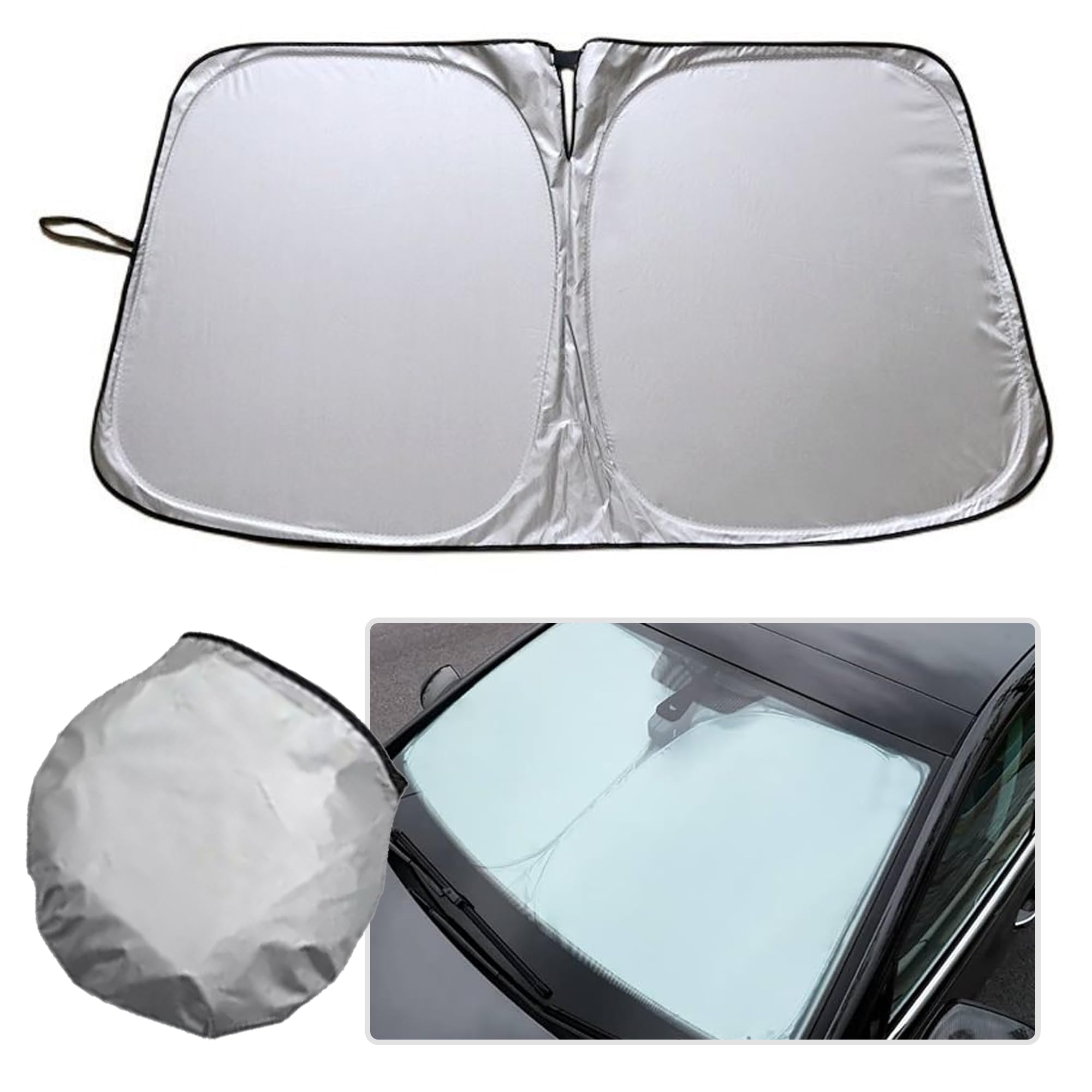 【送料無料】GOOLEESION 2023 車用サンシェード 車用サンシェード 車用フロントシールド 傘 折りたたみ式フロントサンシェード 10逆折れ式 取付簡単 遮光 遮熱 紫外線カット 車中泊 プライバシー保護 チタン遮熱 日射 色：シルバー、サイズ：シンプルなスタイル142*80cm