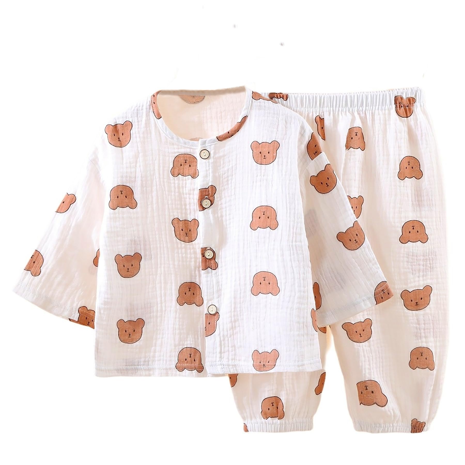 【送料無料】[Futupe] ベビー パジャマ 薄手 長袖 長ズボン 前開き ボタン 綿100% ダブルガーゼ キッズ 女の子 男の子 ルームウェア 上下セット 80 90 100 赤ちゃん 寝巻き 子供 部屋着 パじゃま 夏 秋 春 色：くまちゃん、サイズ：110 Regular