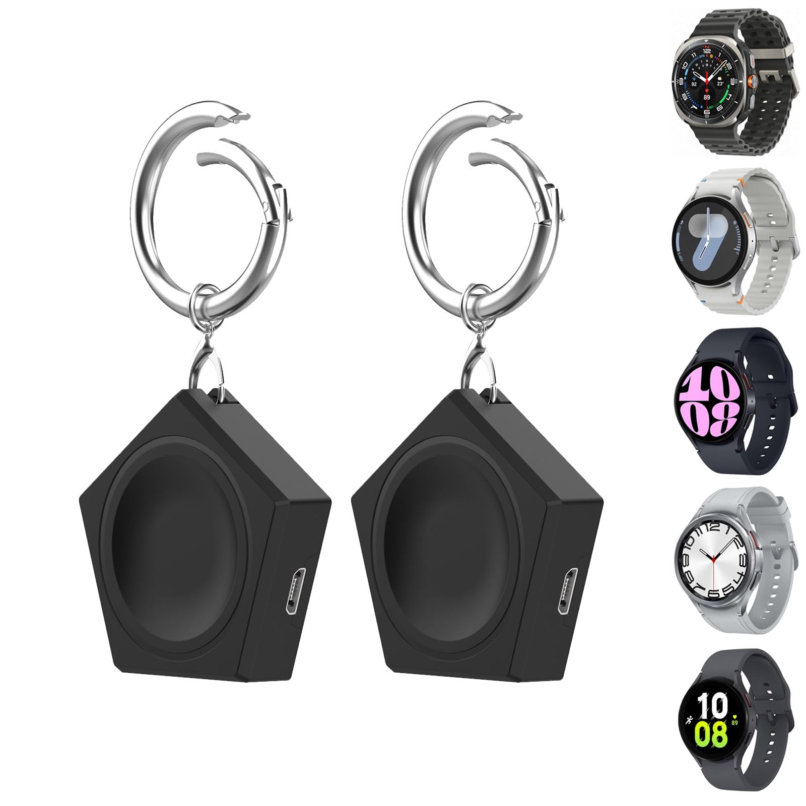 【送料無料】[RuenTech]適用 Samsung Galaxy Watch Ultra/Watch 8 Classic/8/7/FE6/6 classic/5/5 Pro/ 4/ 4/4 Classic/3/Active 2用充電器 Type-C/Micro USB 携帯に便利 サムスンウォッチ充電器汎用 1つ 磁気吸引 旅行用 便利性 色：黒+黒