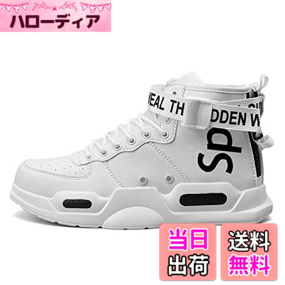 【送料無料】[Ahico] スニーカー メンズ ハイカットスニーカー 厚底 カジュアル 運動靴 ファッション 快適 スケートボードシューズ ひもファスナー付き 色：ホワイト-18030、サイズ：25.0 cm