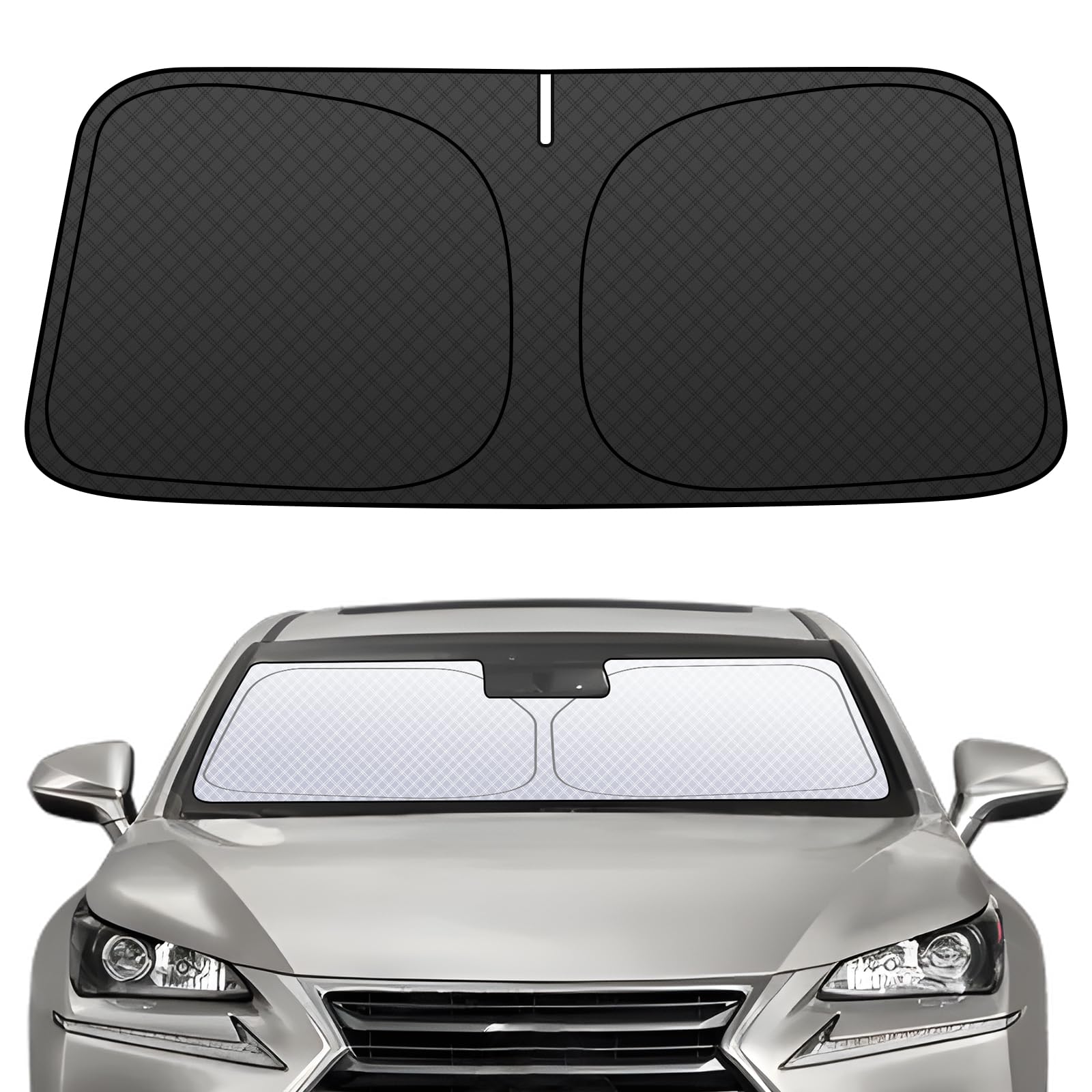 【送料無料】フロントガラス サンシェード 車用サンシェード 日よけ UVカット 6層構造 遮光 断熱 夏 紫外線 隙なし 光漏れない 置くだけ 収納袋付き 色：シルバー、サイズ：レクサス NX NX300h AZ10