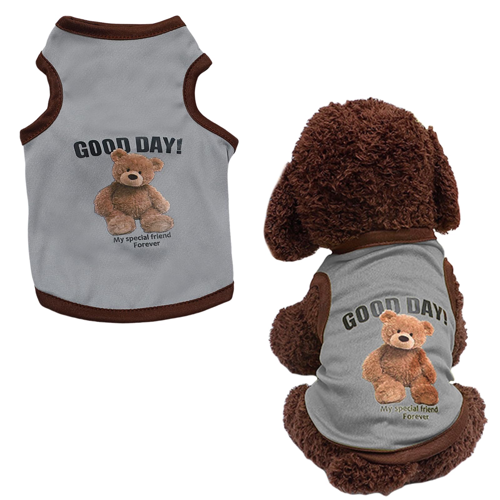 【送料無料】犬服 Tシャツ 春 夏 犬の服 可愛い おしゃれ くま柄 ペット 服 ベスト 猫服 薄手 通気性 ドッグウェア 小型犬 中型犬 家着 お出かけ お散歩 虫除け 脱毛保護 焼き防ぐ 色：グレー、サイズ：S