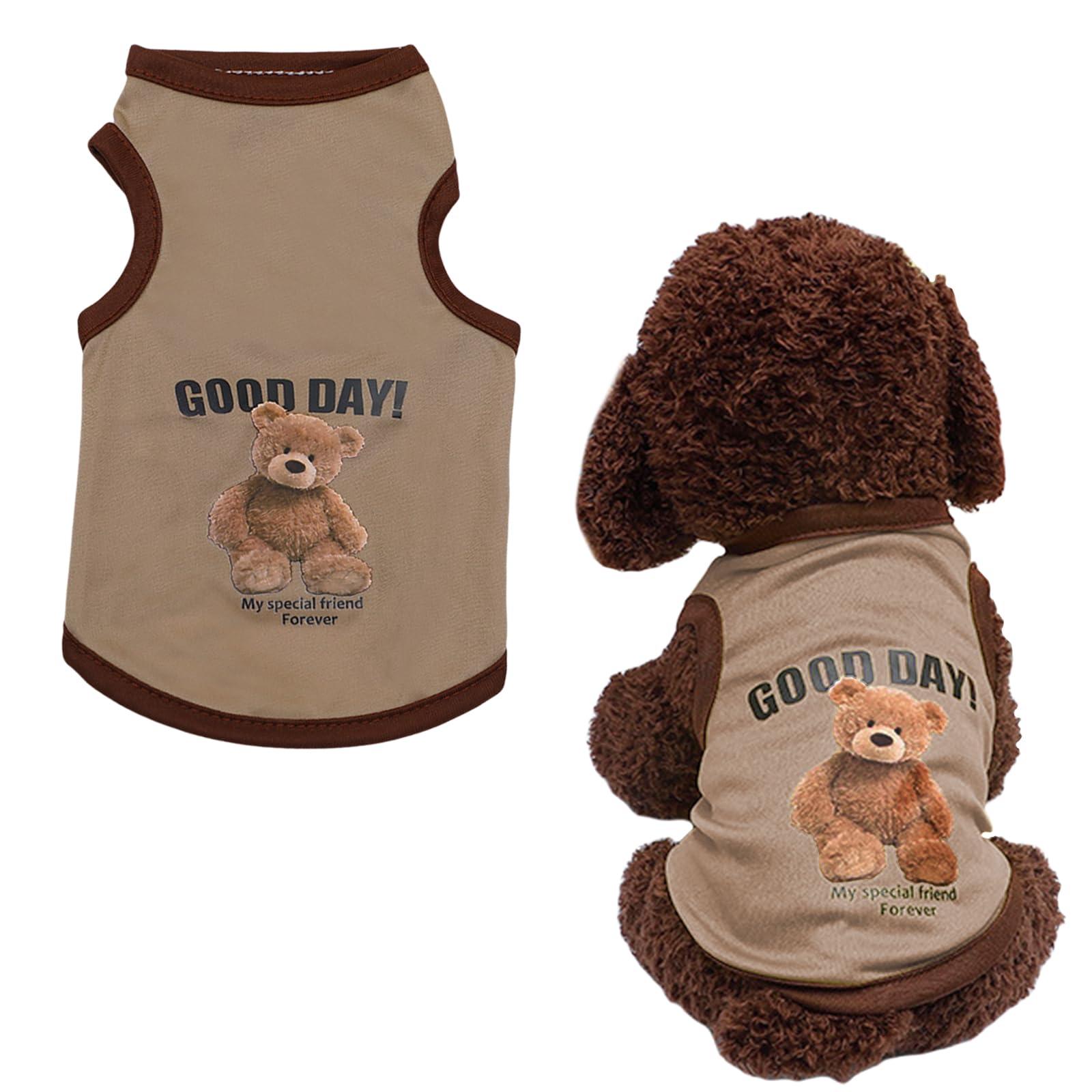 【送料無料】犬服 Tシャツ 春 夏 犬の服 可愛い おしゃれ くま柄 ペット 服 ベスト 猫服 薄手 通気性 ドッグウェア 小型犬 中型犬 家着 お出かけ お散歩 虫除け 脱毛保護 焼き防ぐ 色：コーヒー、サイズ：XS