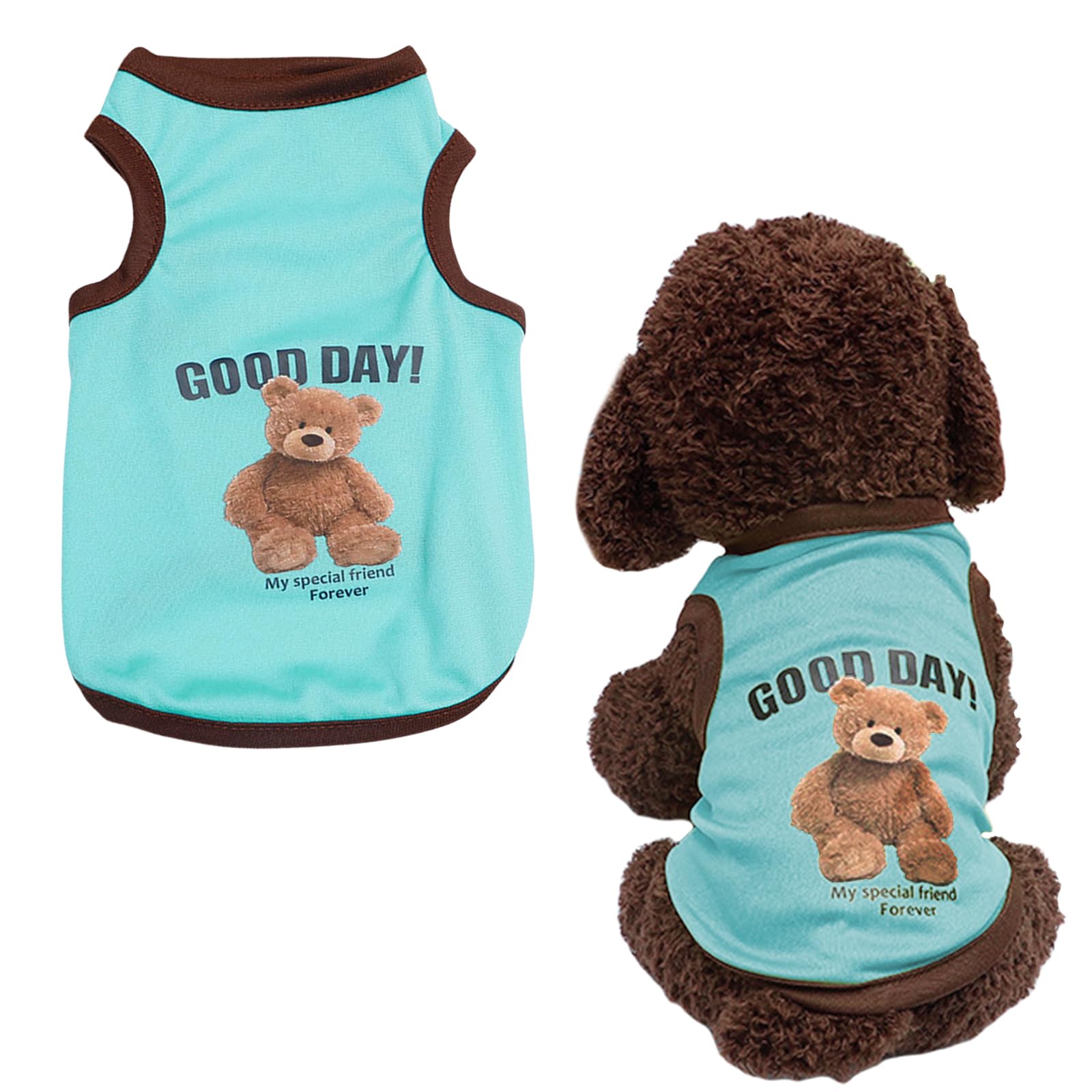 【送料無料】犬服 Tシャツ 春 夏 犬の服 可愛い おしゃれ くま柄 ペット 服 ベスト 猫服 薄手 通気性 ドッグウェア 小型犬 中型犬 家着 お出かけ お散歩 虫除け 脱毛保護 焼き防ぐ 色：ブルー、サイズ：S