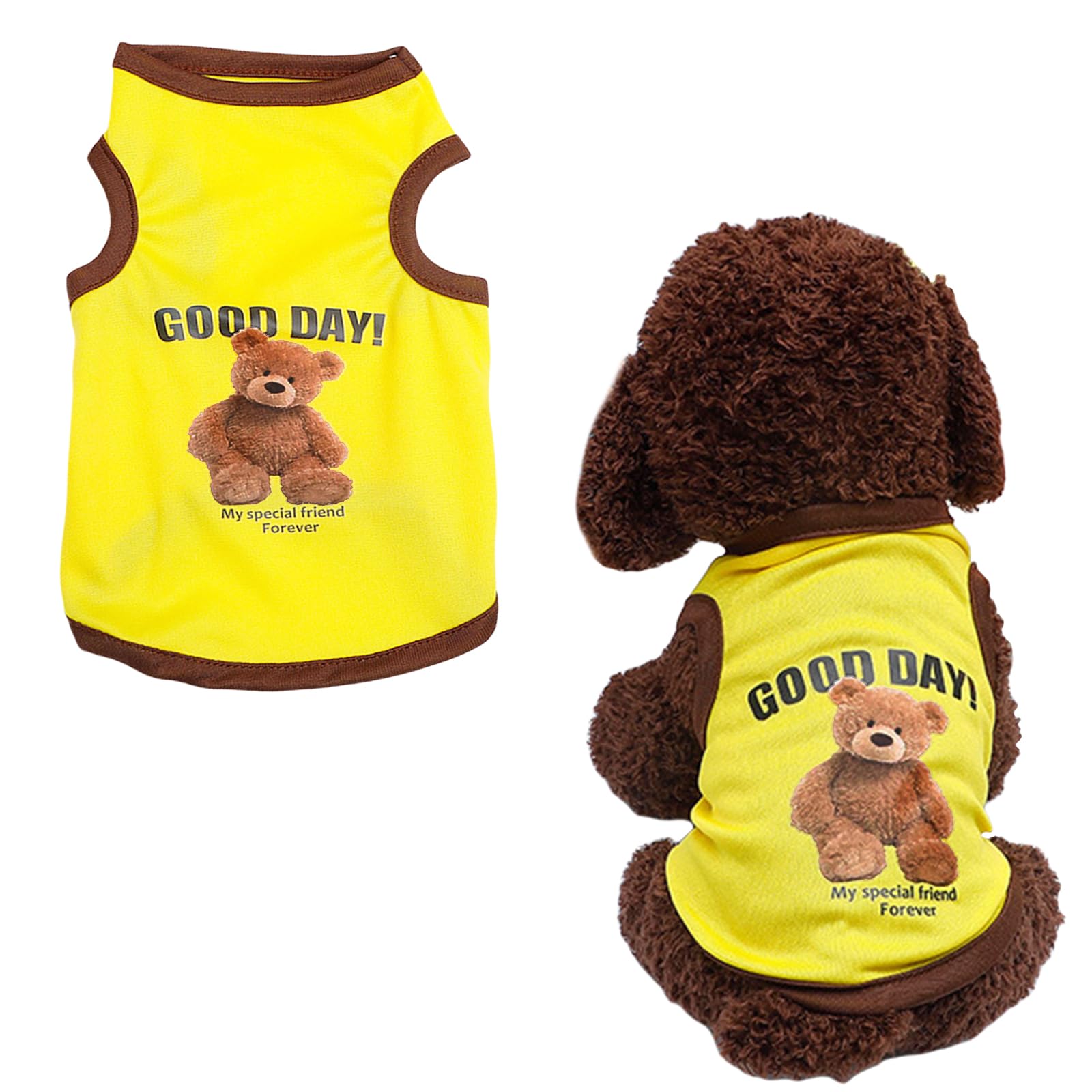 【送料無料】犬服 Tシャツ 春 夏 犬の服 可愛い おしゃれ くま柄 ペット 服 ベスト 猫服 薄手 通気性 ドッグウェア 小型犬 中型犬 家着 お出かけ お散歩 虫除け 脱毛保護 焼き防ぐ 色：イエロー、サイズ：XL