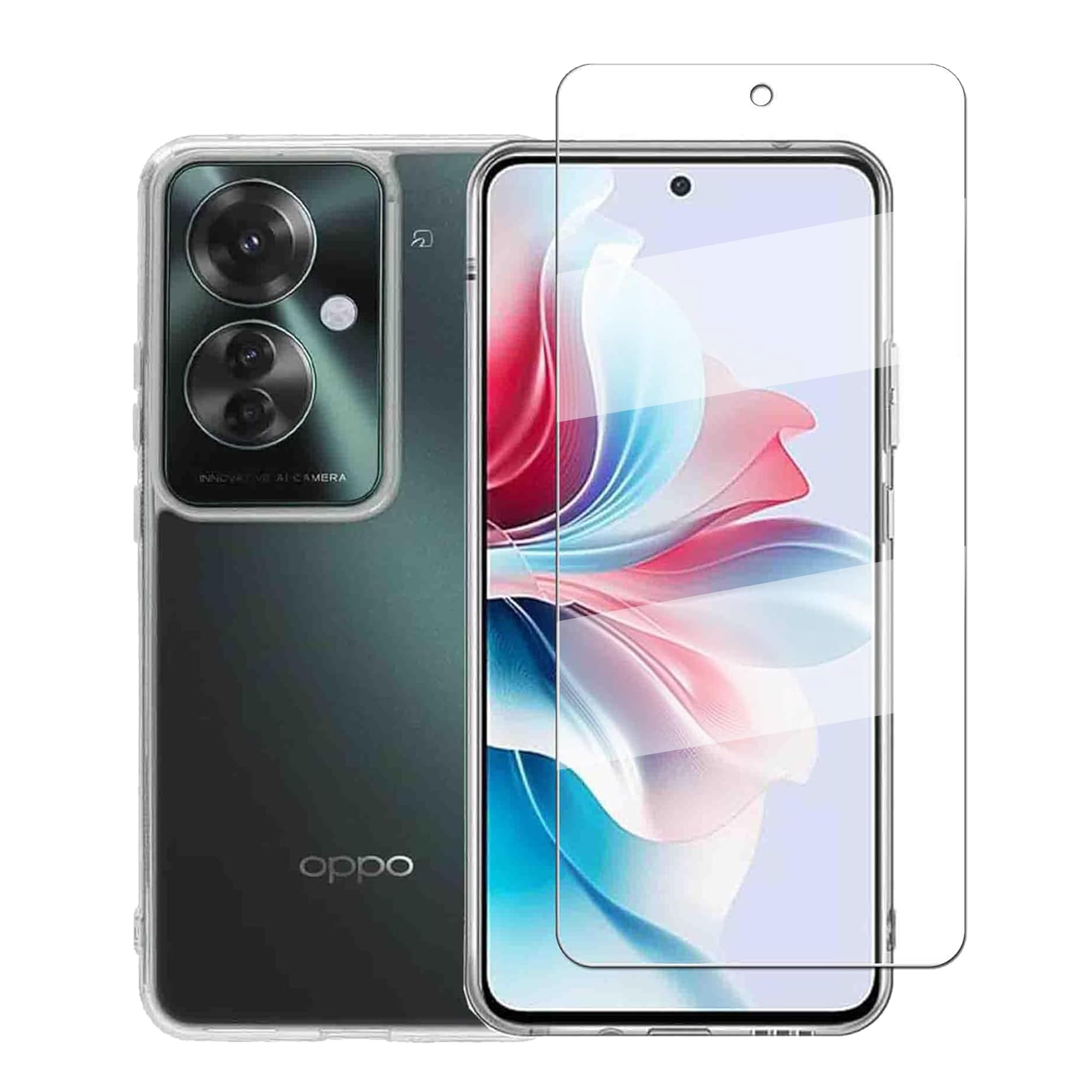 【送料無料】【1+1】 for OPPO Reno11 A ガラスフィルム+ケース クリア ガラスフィルム 柔軟 ギアクオスセンス 耐衝撃 ガラスフイルム保護付き 落下防止 専用保護 散熱加工 全透明 軽量 高透過率 気泡ゼロ 指紋防止 for OPPO Reno11 A 色：クリア