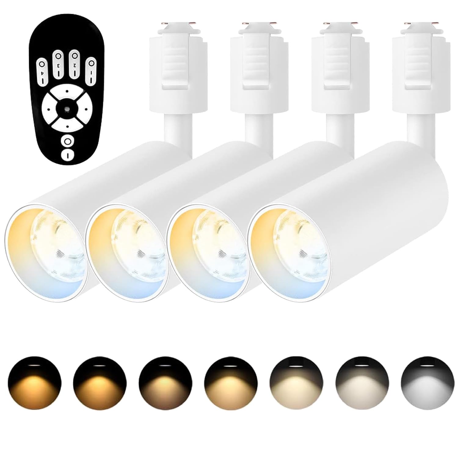 【送料無料】ANWIO ダクトレール スポットライト 調光調色 角度自由 リモコン付き 取付簡単 インテリア おしゃれ 照明LED 1個 色：ホワイト、サイズ：4個セット