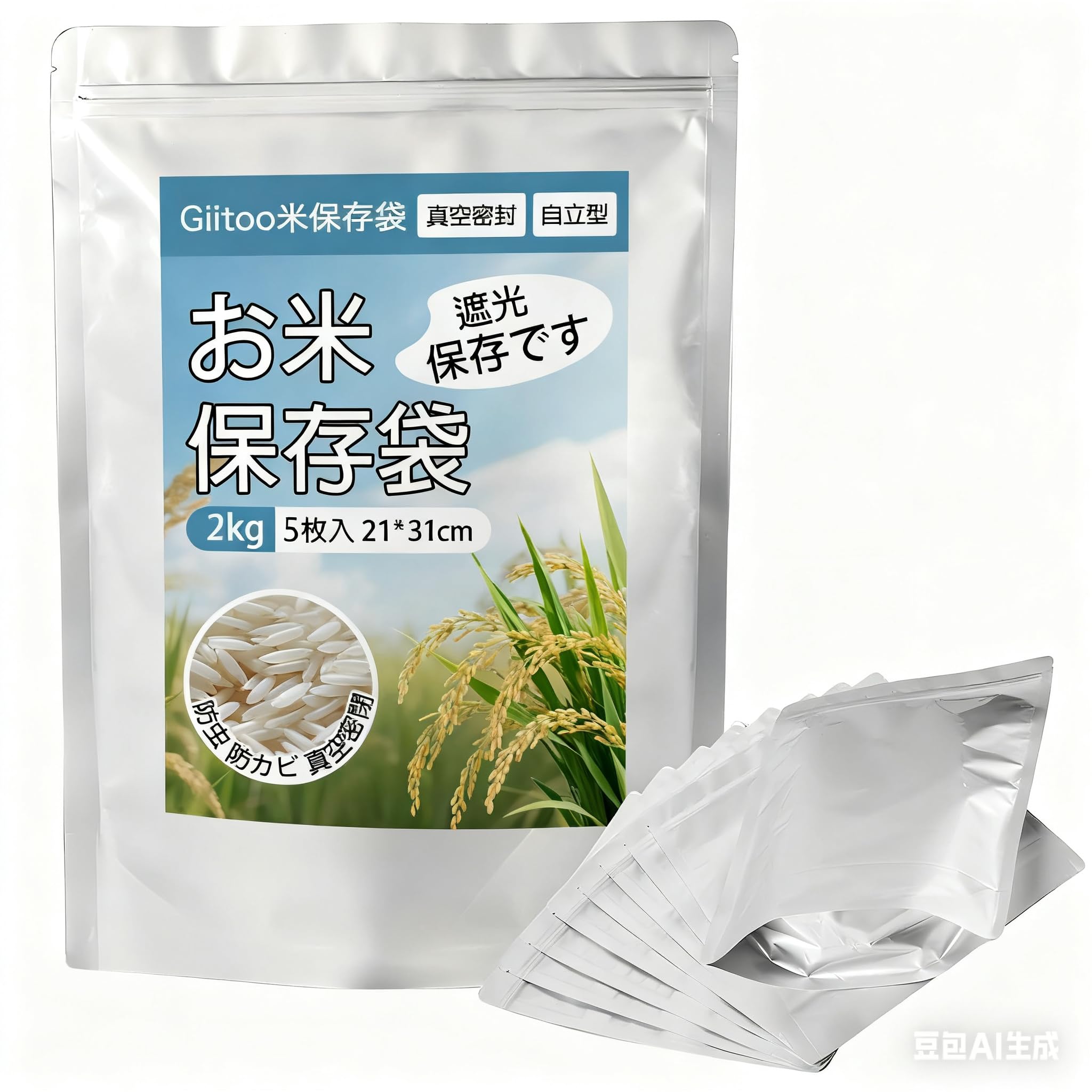 【送料無料】Giitoo お米保存袋 アルミ遮光 チャック付き 長期保存 米袋 冷蔵庫収納 防虫 防 ...