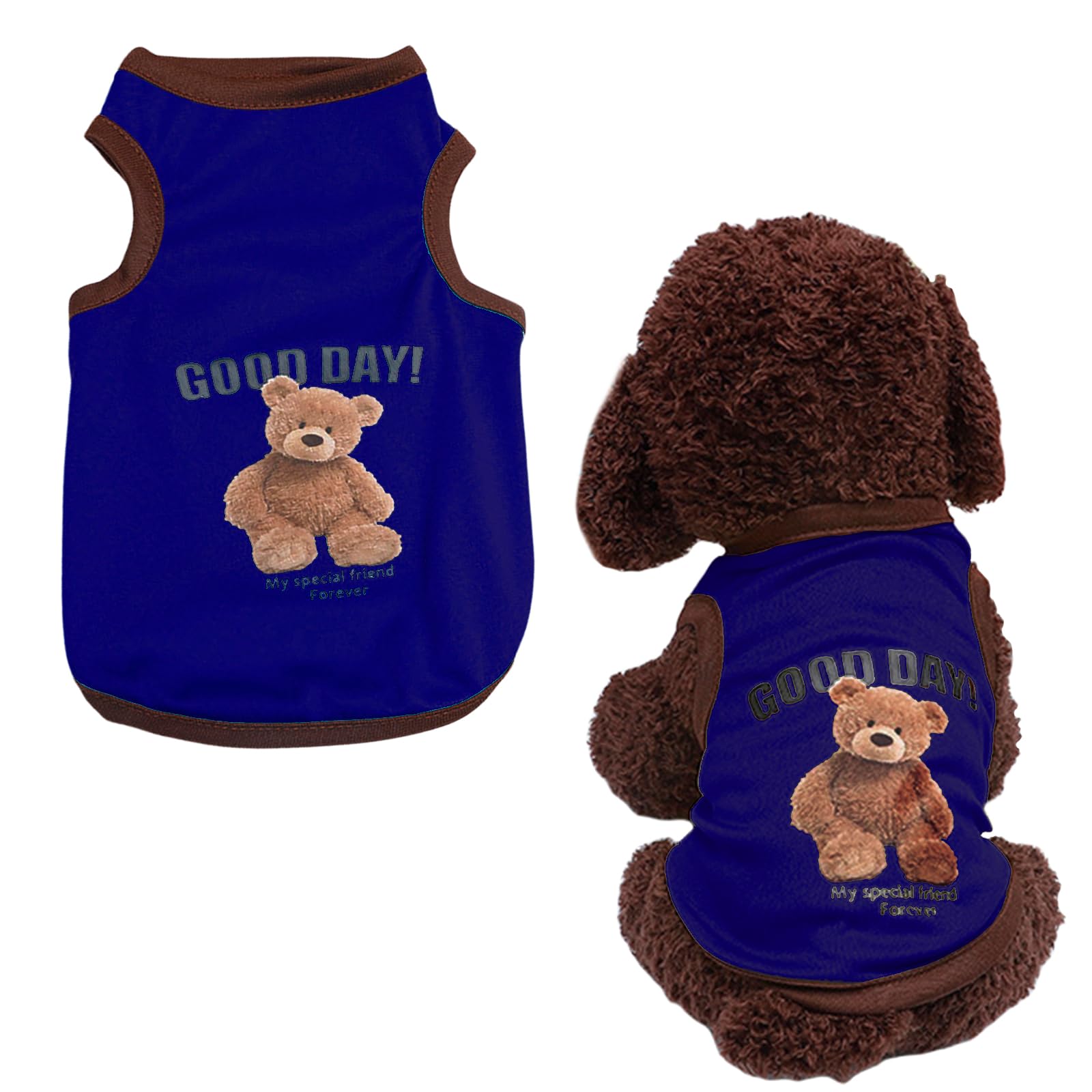 【送料無料】犬服 Tシャツ 春 夏 犬の服 可愛い おしゃれ くま柄 ペット 服 ベスト 猫服 薄手 通気性 ドッグウェア 小型犬 中型犬 家着 お出かけ お散歩 虫除け 脱毛保護 焼き防ぐ 色：ダークブルー、サイズ：XL