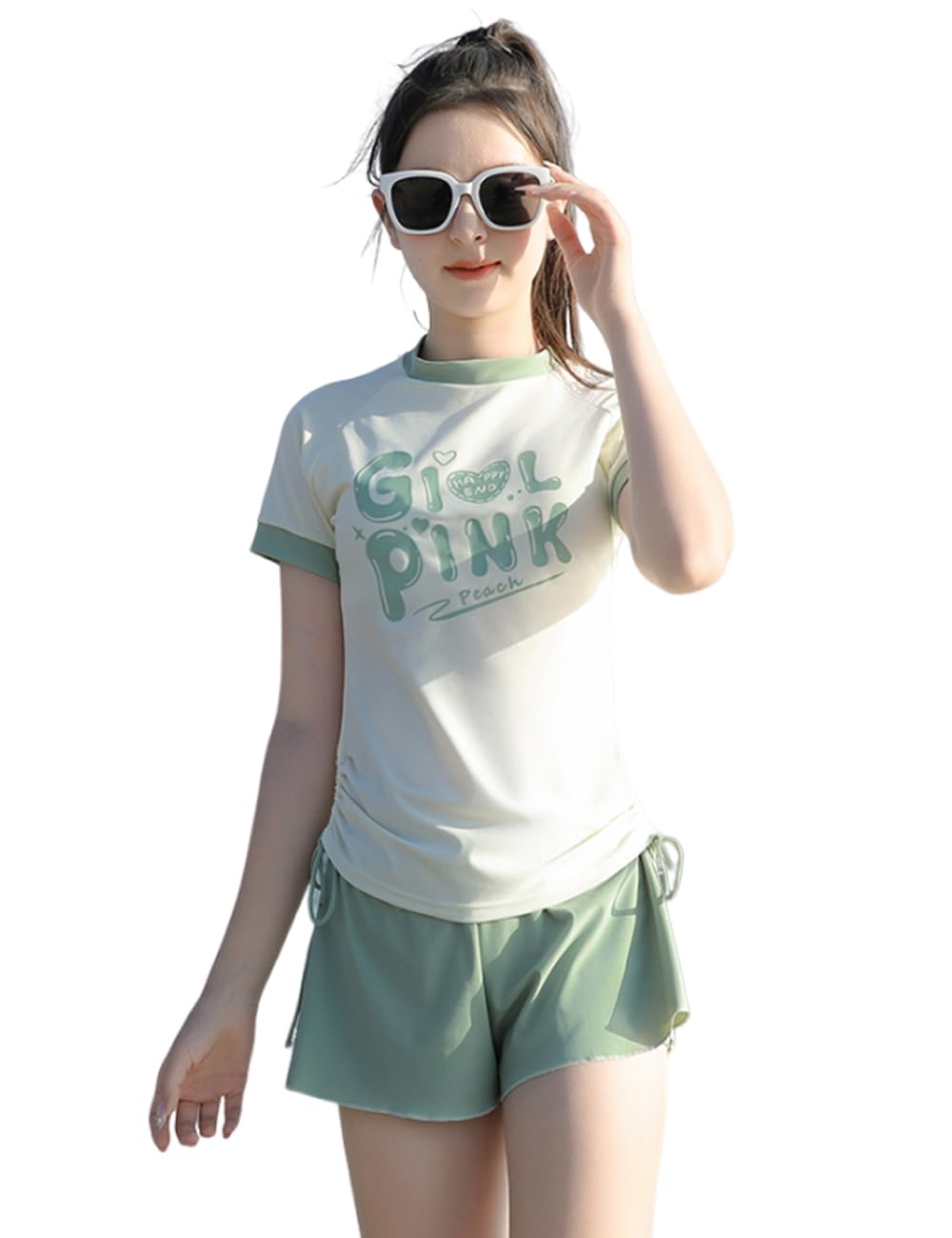 【送料無料】[AILITI] 水着 キッズ 女の子 2点セット セパレート 水着 小学生 子供 ジュニア ガールズ UPF50+紫外線対策加工 速乾 スイムウェア 色：グリーン、サイズ：160