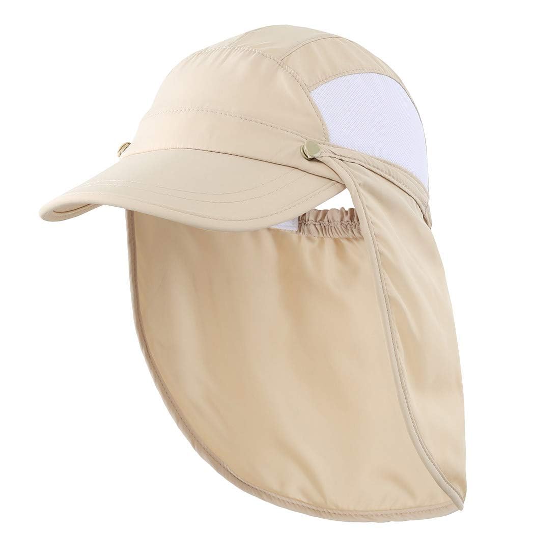 【送料無料】(コネクタイル) 幼児 キッズ 夏 UPF 50+ フラップキャップ 速乾 つば広 日よけ帽子 子供 UVカット ハット 色：ライトカーキ、サイズ：L-XL