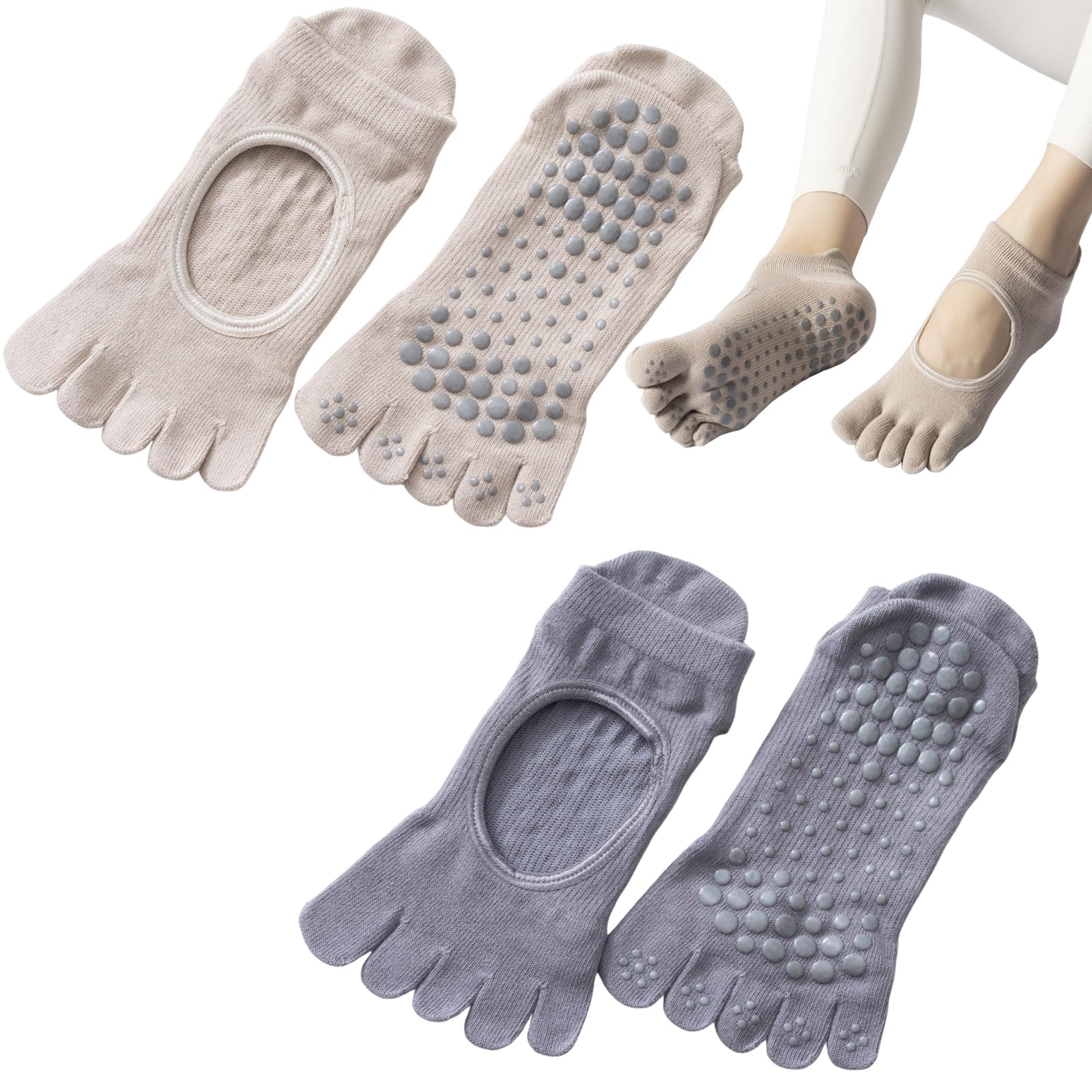 【送料無料】[DFsucces] ヨガ ソックス 滑り止め付き 靴下 ショート スポーツソックス 抗菌消臭 吸湿性 通気性 汗対策 冷房対策 バレエ ス ピラティス 体操 ダンス レディース フリーサイズ 色：グレー/ベージュ、サイズ：Free Size