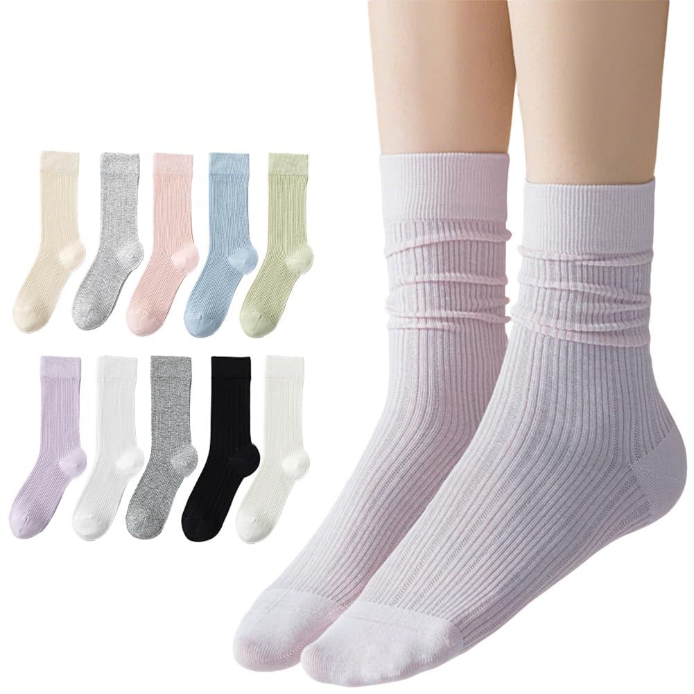 【送料無料】[Ekieta] 靴下 レディース 綿 カラフルソックス 薄手 レース メッシュ コットン 抗菌性・ゆるめゴム・無骨縫い カーフソックス 通気性 蒸れない 婦人用 くつした カジュアル 春夏 色：縦縞-パープル、サイズ：Free Size