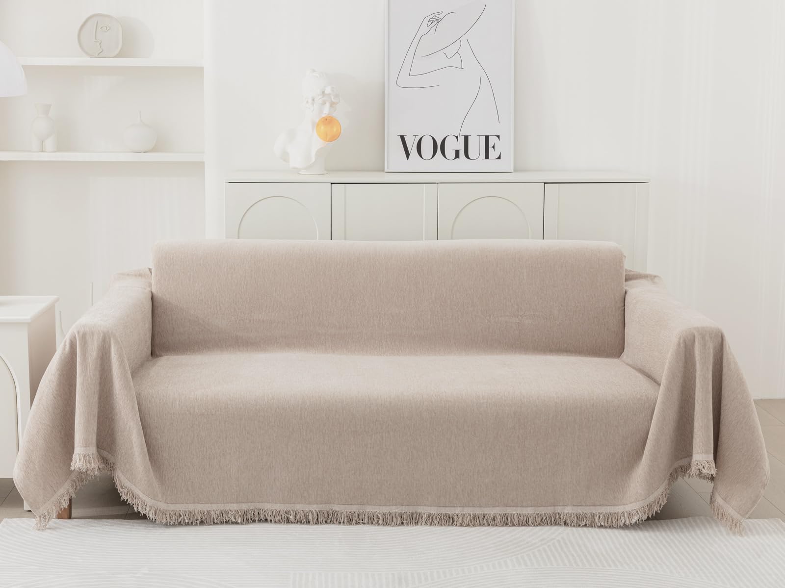 【送料無料】TMVOK マルチカバー ソファカバー ブランケット 犬猫対策 汚れ防止 1人 2人 3人掛け ソファーかばー リバーシブル 北欧風 長方形 通気 柔らかく カウチ ベッドカバー シェニール テーブルクロス 洗える 四季通用 色：カーキ、サイズ：180*230cm/2人掛け