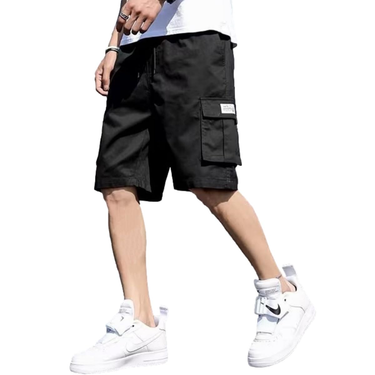 【送料無料】カーゴパンツ 快適 ショートパンツ メンズ ハーフパンツ 半ズボン ウエストゴム スポーツ シンプル 5分丈 ボトムス おしゃれ 色：ブラック、サイズ：4XL