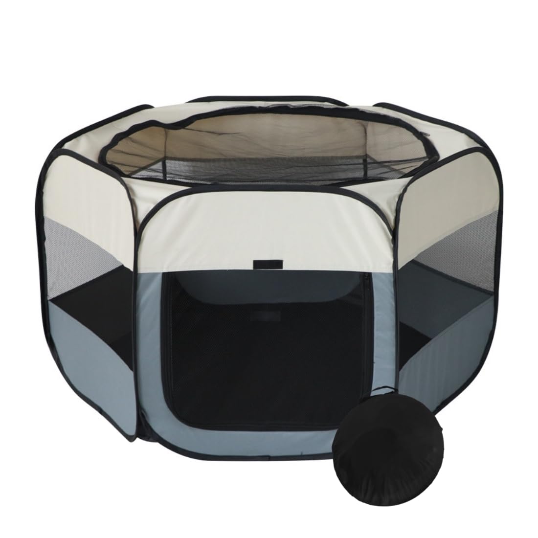 【送料無料】Benebomo 六角形 折りたたみ式 ペットサークル 組み立て不要 キャリーバッグ付き 猫 犬用 ケージ メッシュサークル 軽量 コンパクト 防災 通気性 室内外兼用 色：グレー