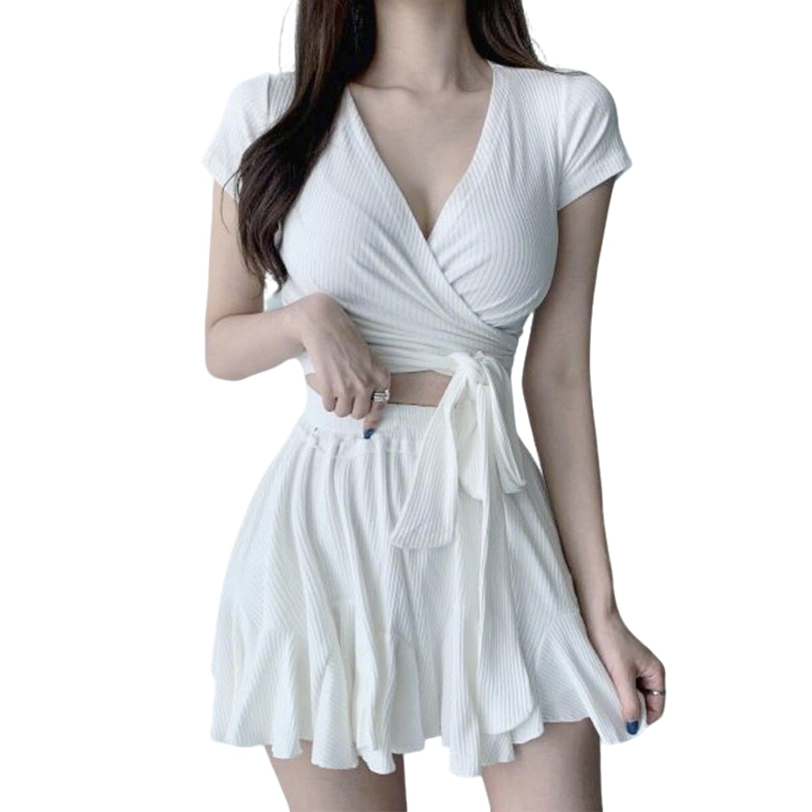 【送料無料】レディース 水着 タンキニ水着 セクシー ビキニ 体型カバー バスト 軽量 肩出し 無地 おしゃれ かわいい オー ルインワン パット付き フレア 海 旅行 プール ビーチ 着痩せ 水陸両用 温泉水着 オールシーズン 色：ホワイト、サイズ：XL