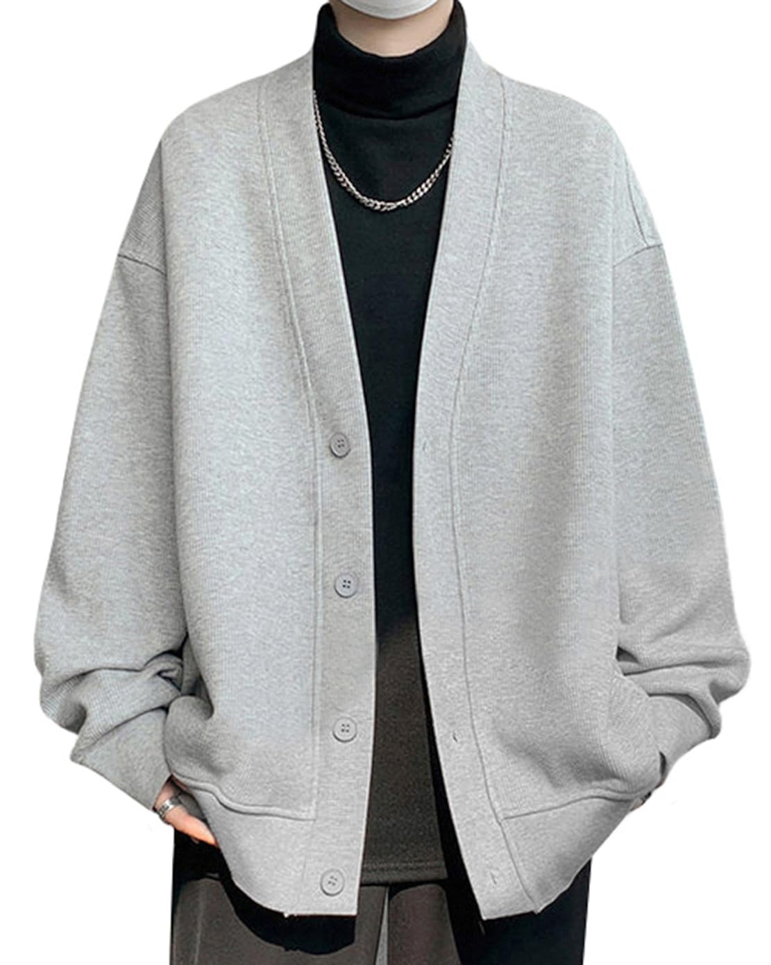 【送料無料】[ODFMCE] カーディガン メンズ 秋 vネック 無地 おしゃれ ゆったり ビジネス カジュアル 大きいサイズ 色：グレー、サイズ：M